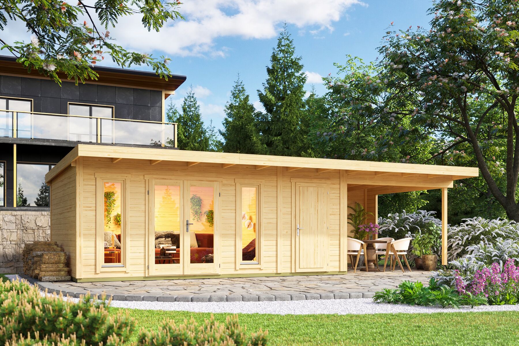 Gartenhaus Sizilien 2 mit Dachverlängerung
