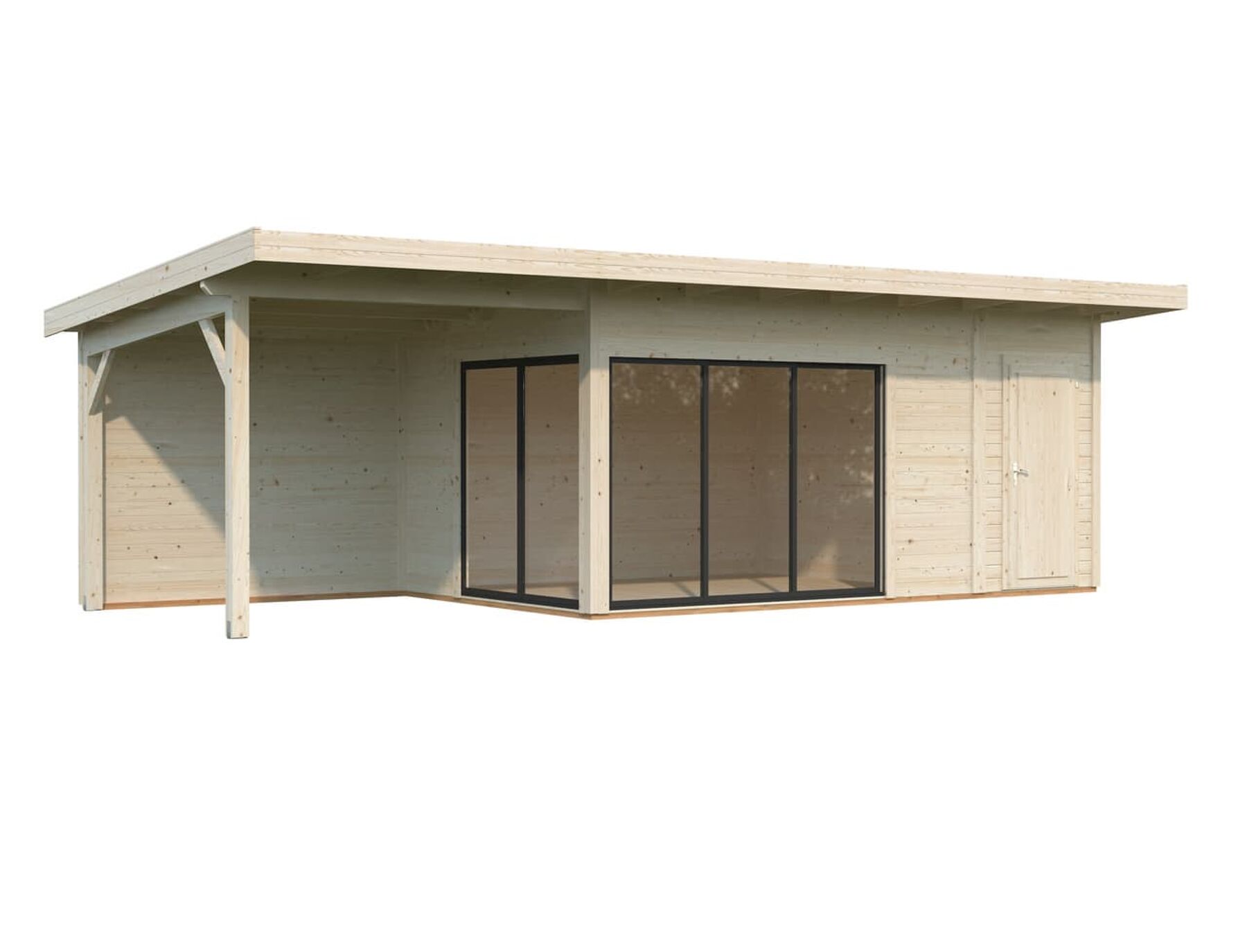Modernes Gartenhaus Andrea 15,2+7,9 m² mit ISO-Glas Schiebetür Modernes Gartenhaus Andrea 15,2+7,9 m² mit ISO-Glas Schiebetür