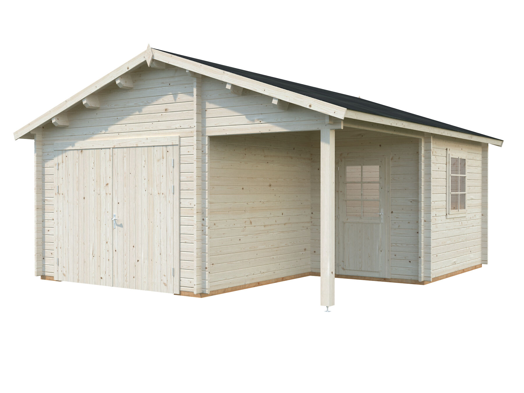 Holzgarage Roger 21,9+5,2 m² Mit Holztor Transparent