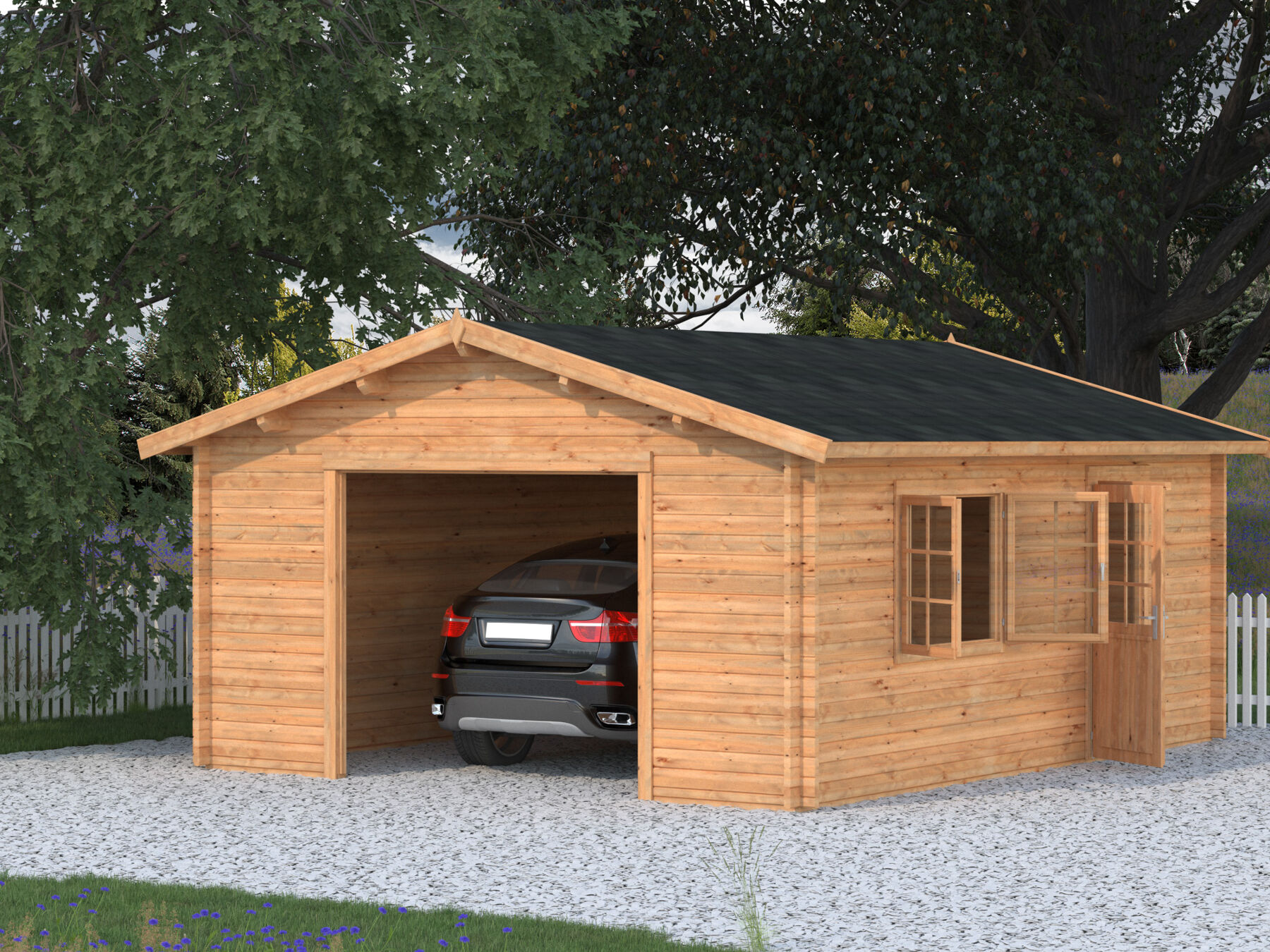 Holzgarage Roger 23,9 m² Ohne Tor Hellbraun