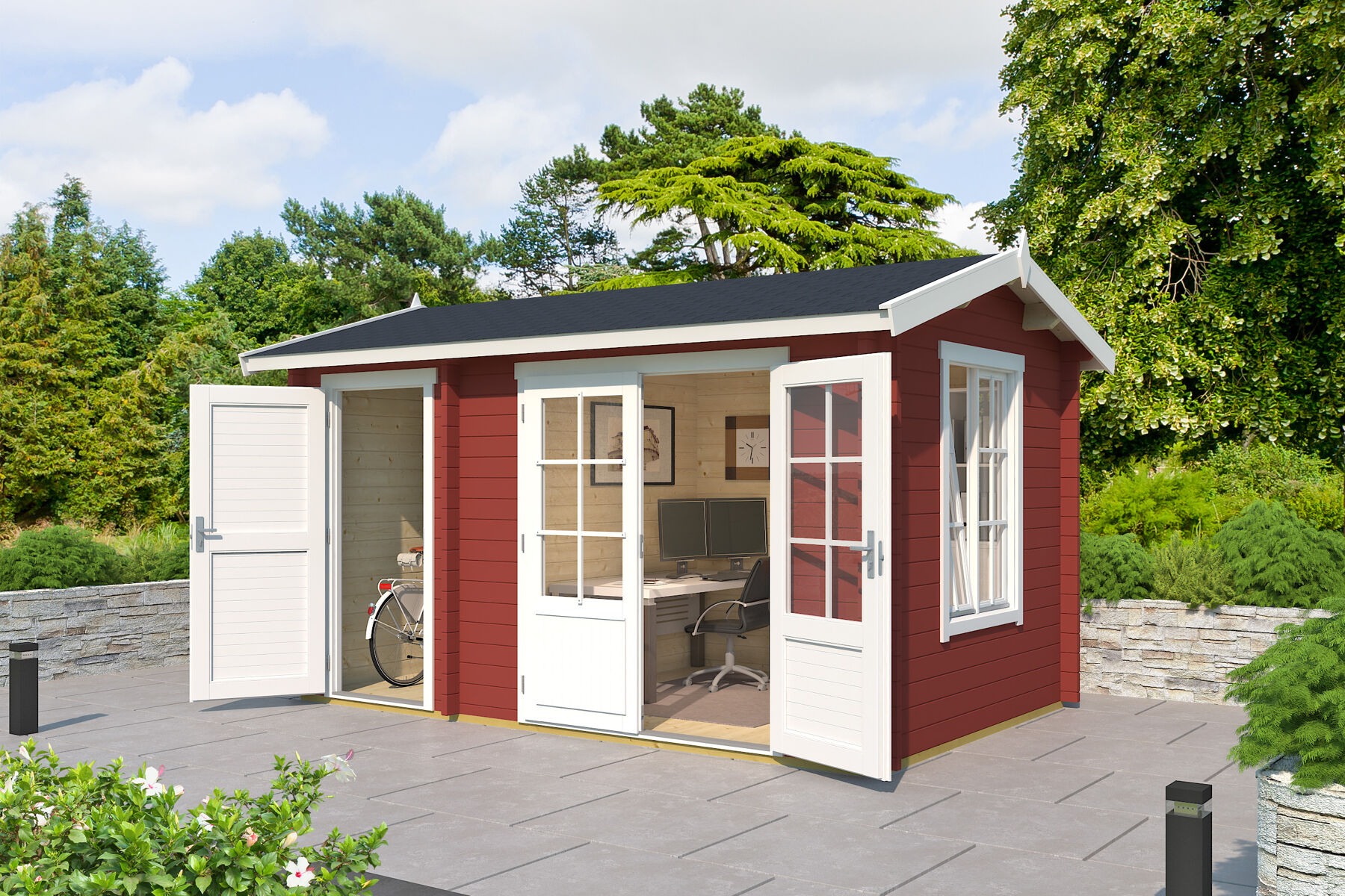 Gartenhaus Wrexham 1 Schwedenrot mit Ziegelblech