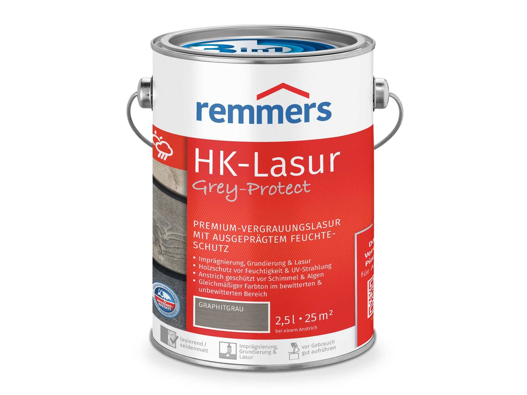 HK Lasur - Premium-Holzschutz 2,5 Liter Graphitgrau