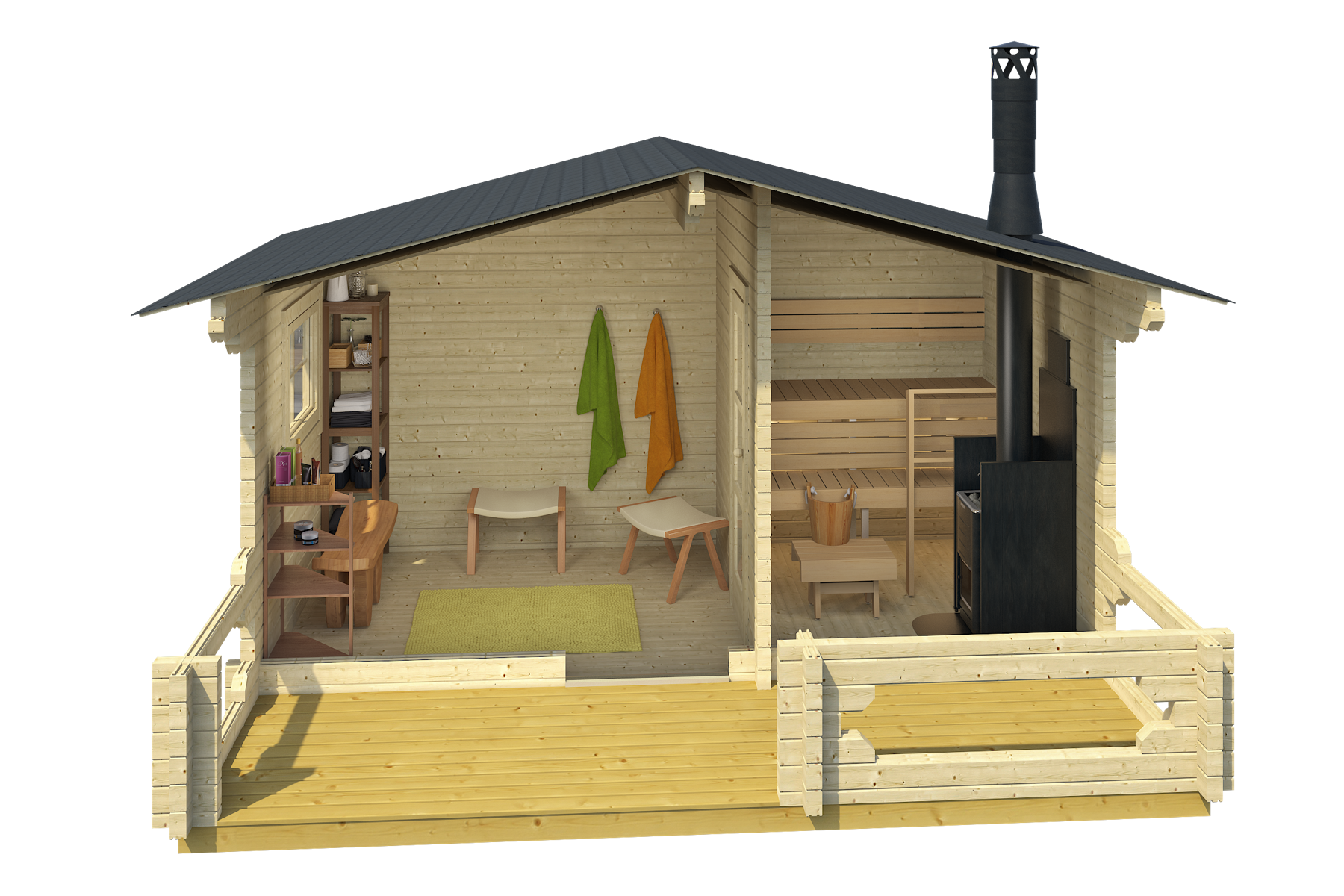 Saunahaus Piha Tuuri 15 mit Trapezblech Dunkelrot