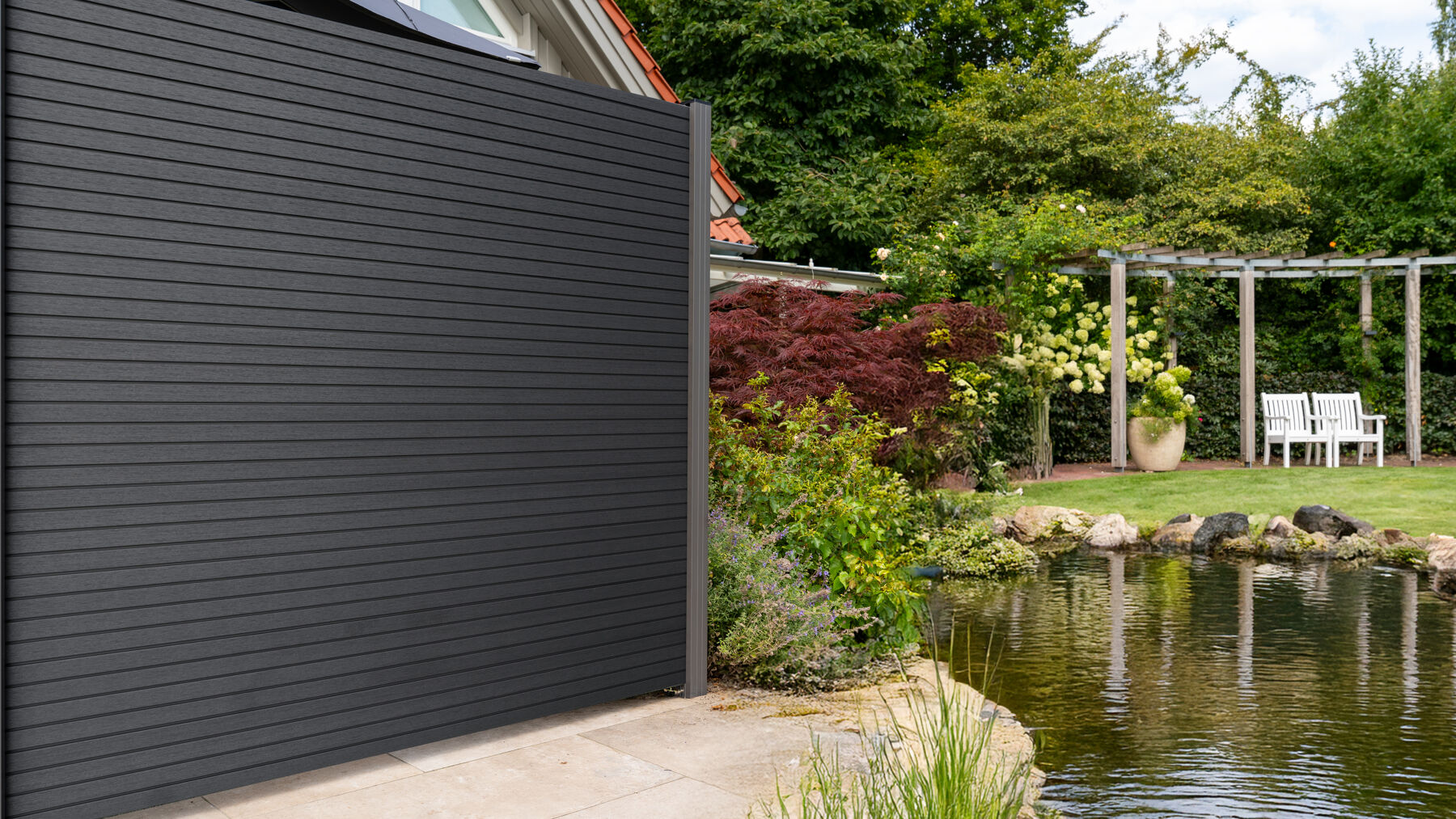 WPC Akustikzaun,  Shadowline Deep Black 180 x 180 cm