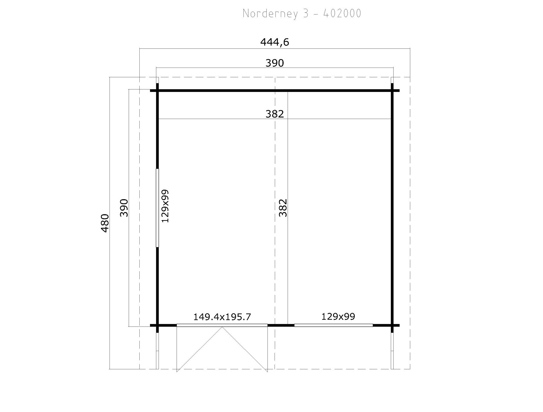 Gartenhaus Norderney 3 Lichtgrau mit Trapezblech Dunkelrot