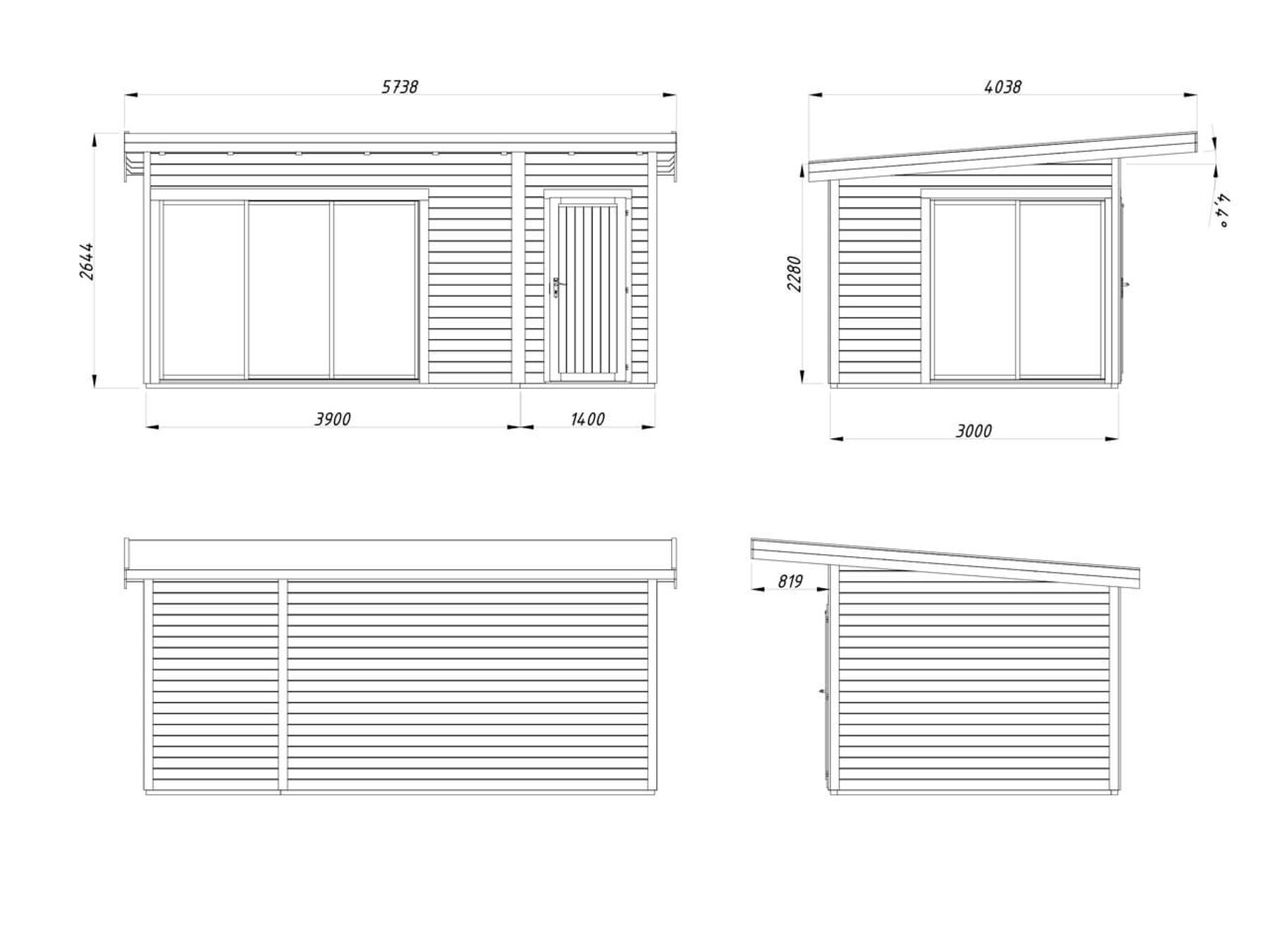 Modernes Gartenhaus Andrea 15,2 m² mit ISO-Glas Schiebetür Modernes Gartenhaus Andrea 15,2 m² mit ISO-Glas Schiebetür