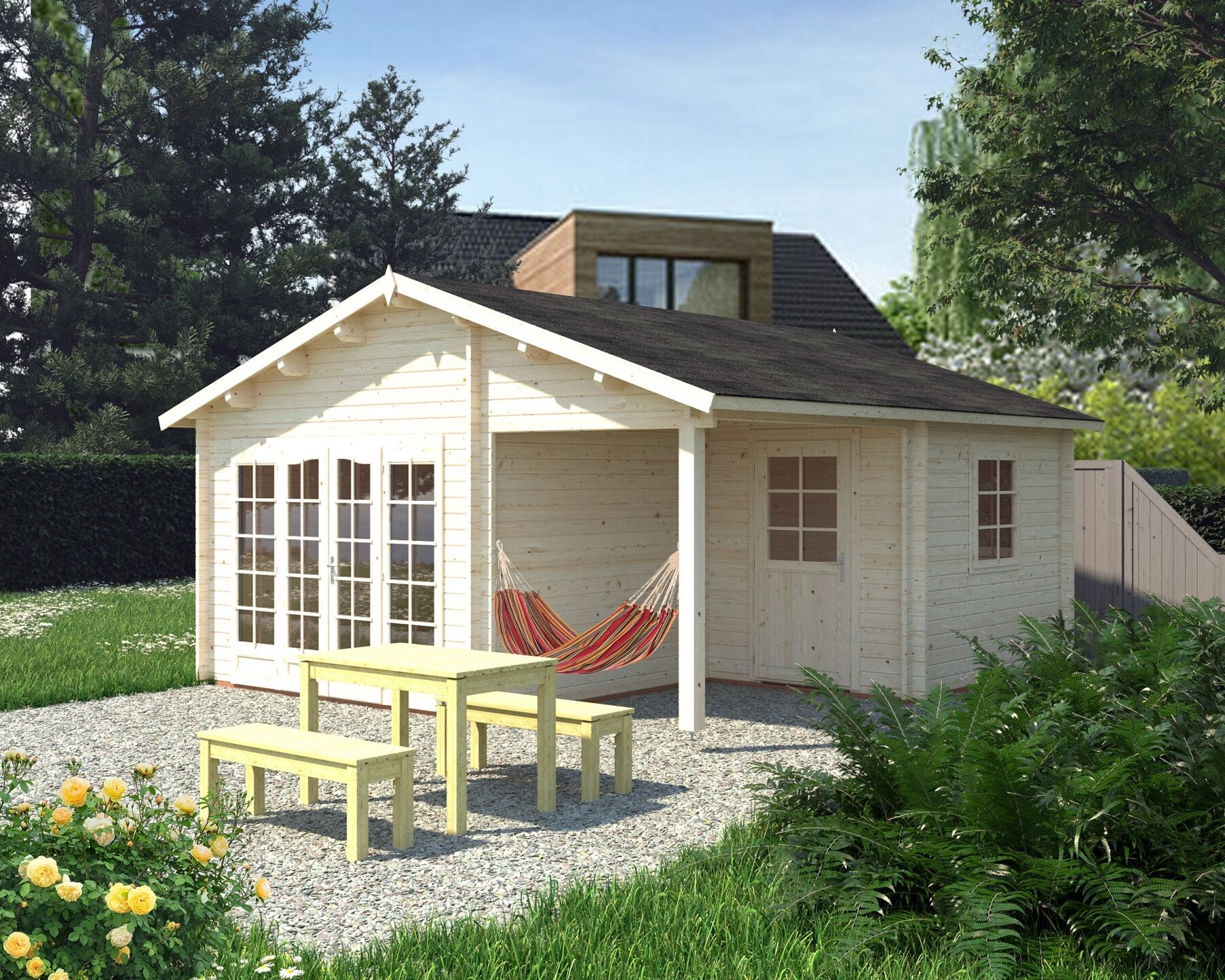 Gartenhaus Irene 21,9+5,2 m² Transparent 