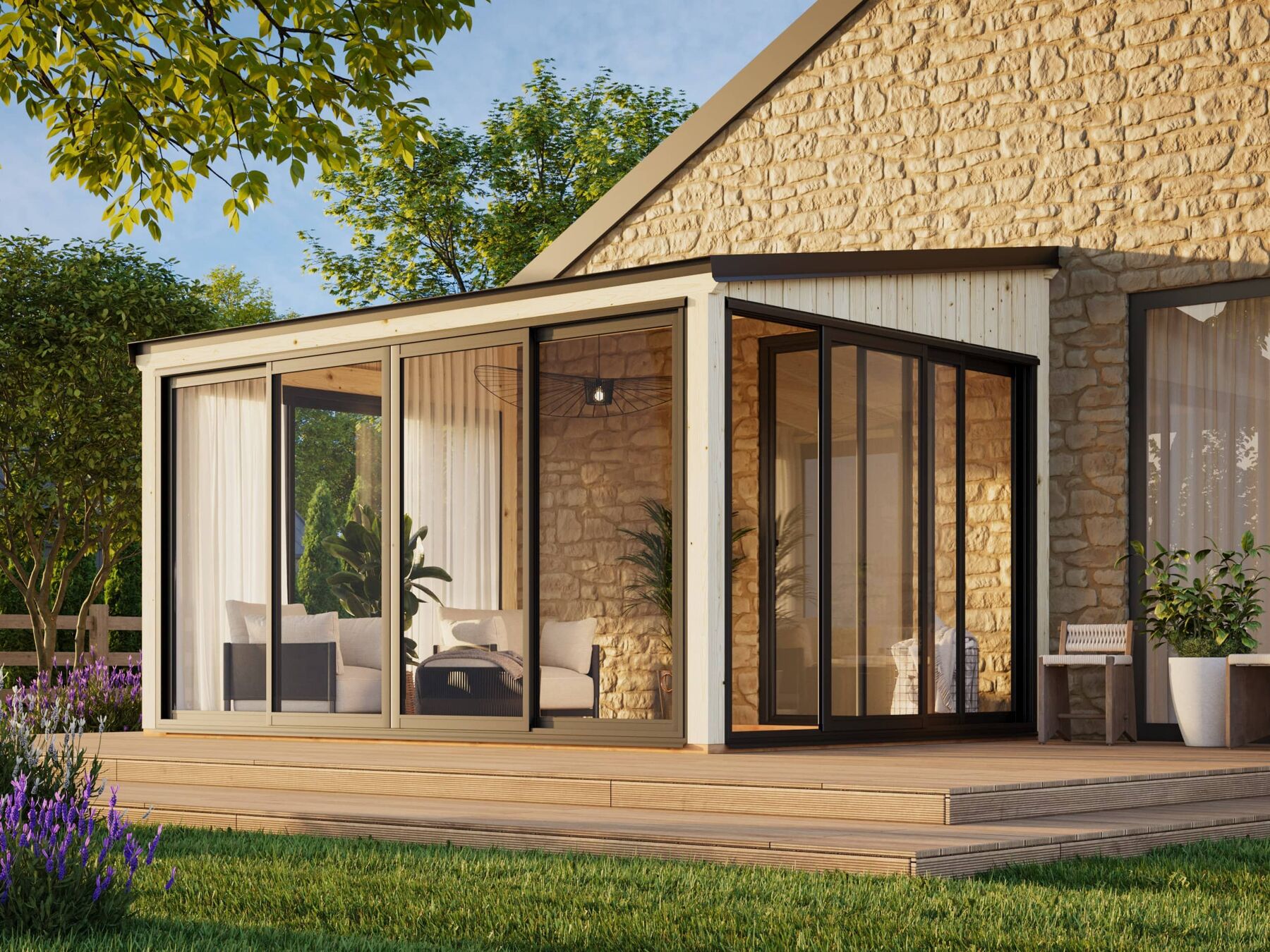 Terassenüberdachung Lumi 11,6 m² Slide Plus Tür, Innenarchitektur, Pflanze, Wohnen, Couch, Tür, Innenarchitektur, Pflanze, Wohnen, Couch