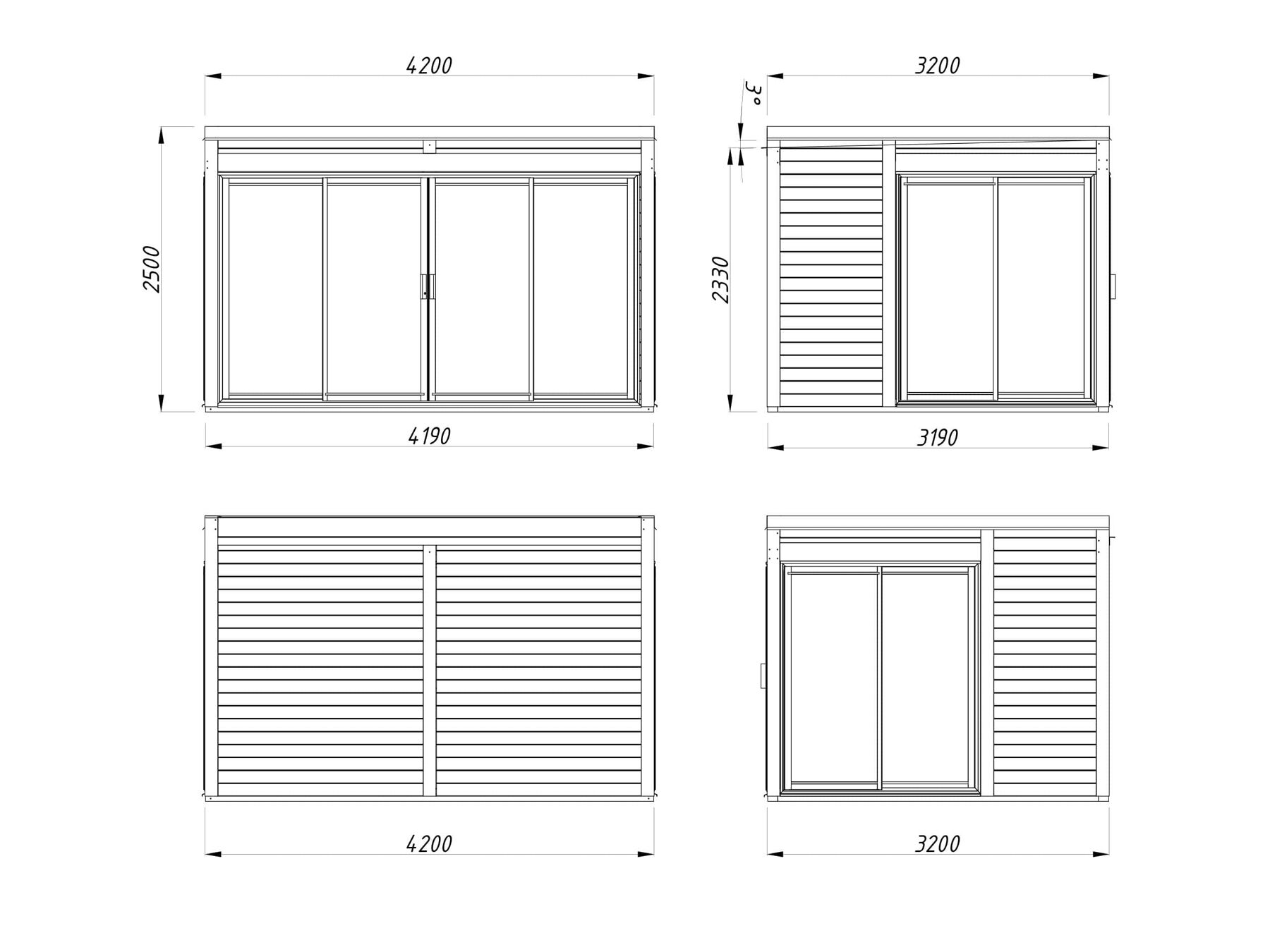 Modernes Gartenhaus Serena 12,6 m² Set 2 mit Schiebetür Modernes Gartenhaus Serena 12,6 m² Set 2 mit Schiebetür