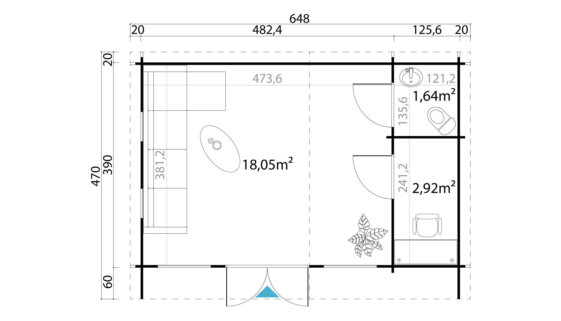 Gartenhaus Japan Schwedenrot mit Trapezblech Dach Braun