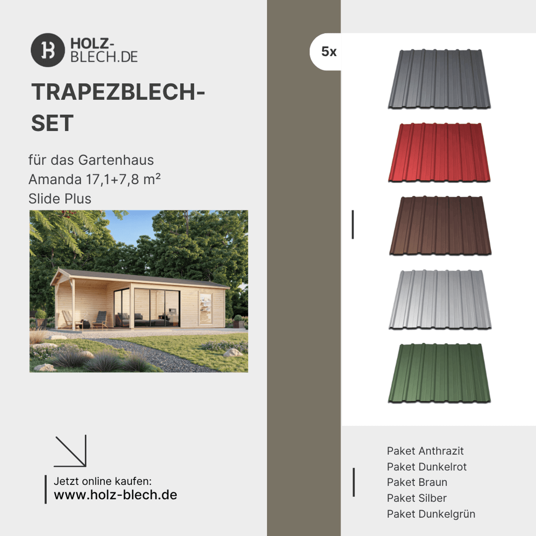 Trapezblech Set für Gartenhaus Amanda 17,1+7,8 m² Slide Plus Gebäude, Wohnen, Stuhl, Haus, Dach, Gebäude, Wohnen, Stuhl, Haus, Dach