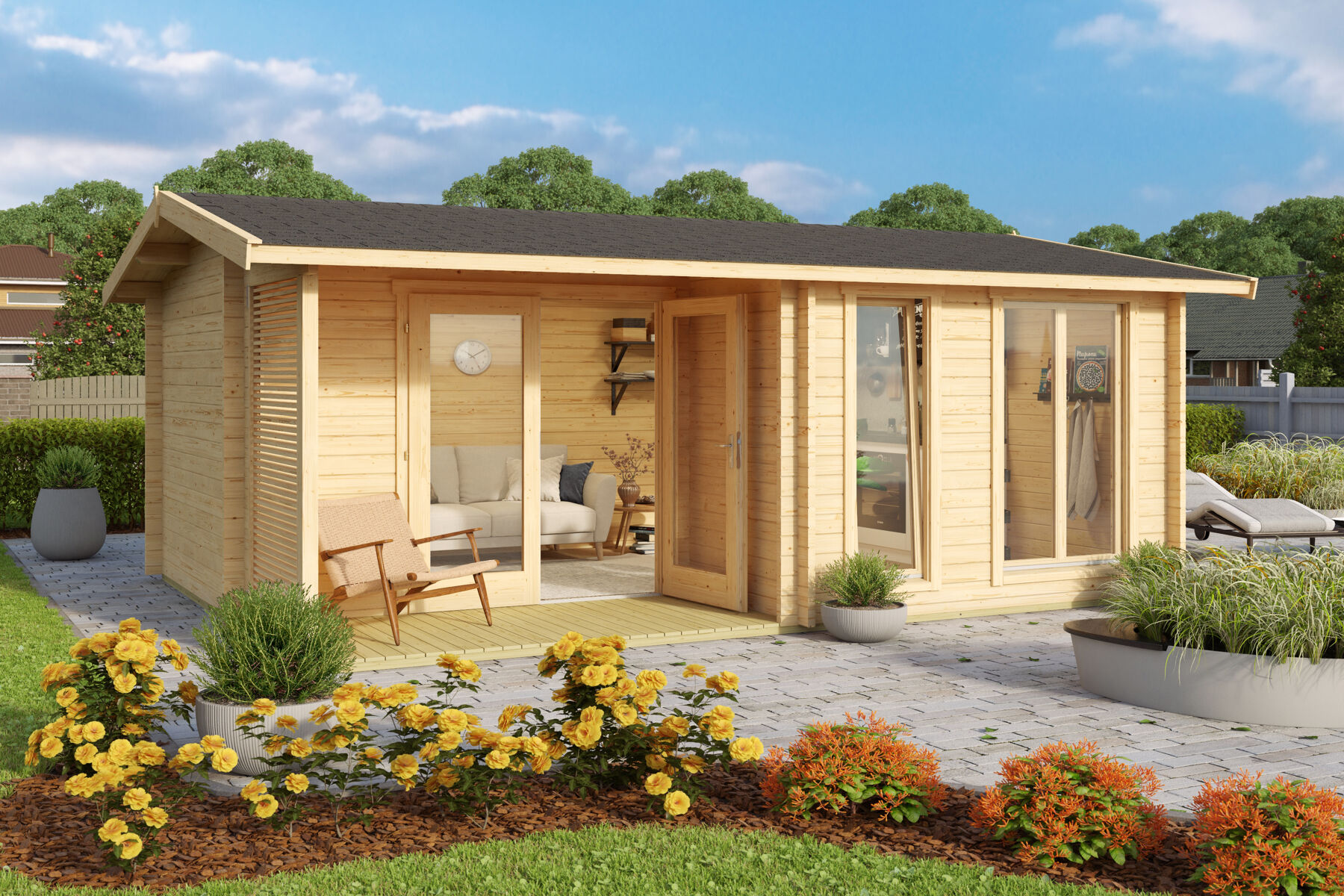 Gartenhaus Brighton 44 mit Trapezblech Dach Dunkelgrün