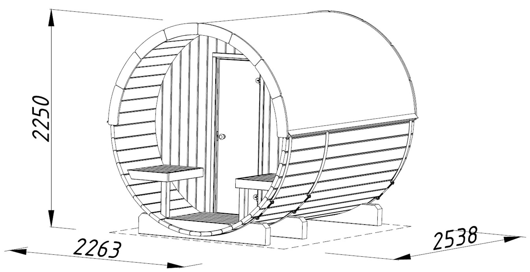 Saunahaus Anita 1,3 + 0,7 m² mit Holzwand