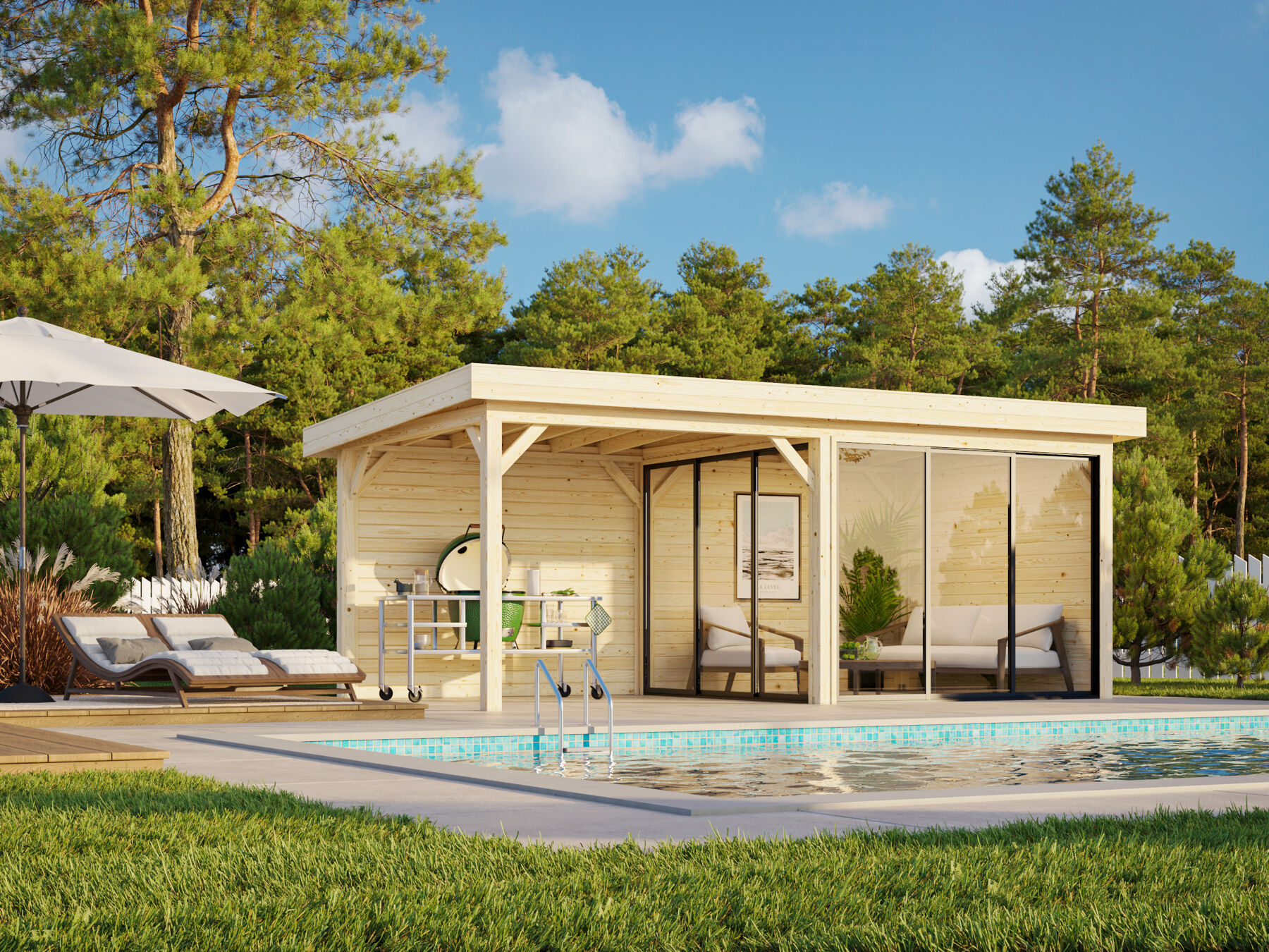 Pavillon Lenna 16,6 m² Set 705 mit ISO-Glas Schiebetür