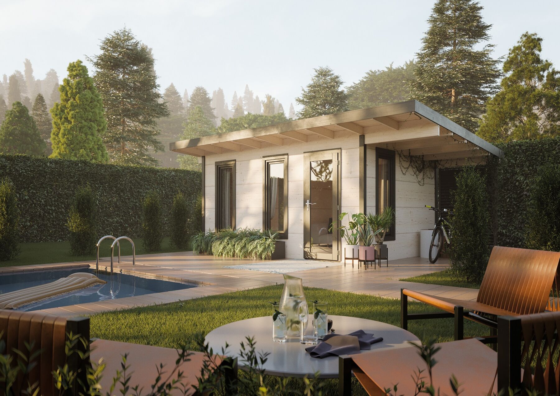 Villa, Gras, Innenarchitektur, Fahrrad, Terrasse