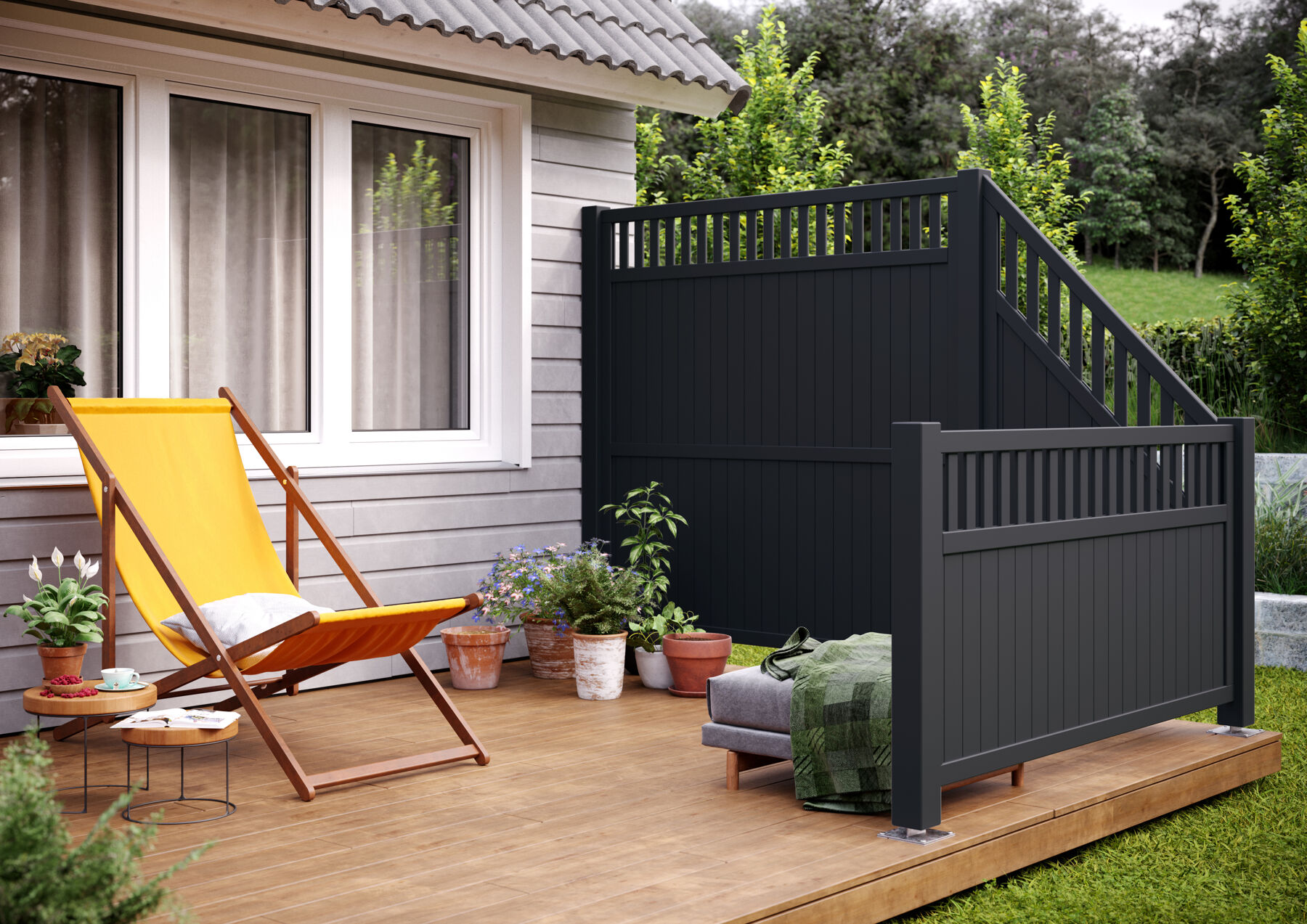 Zaunelemente Elke, 90 x 180/90 cm Grau lackiert