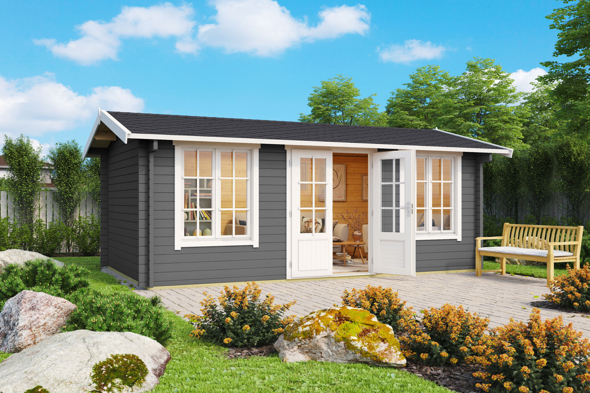 Gartenhaus Pembrokeshire 53 Carbongrau mit Trapezblech Dach Dunkelgrün