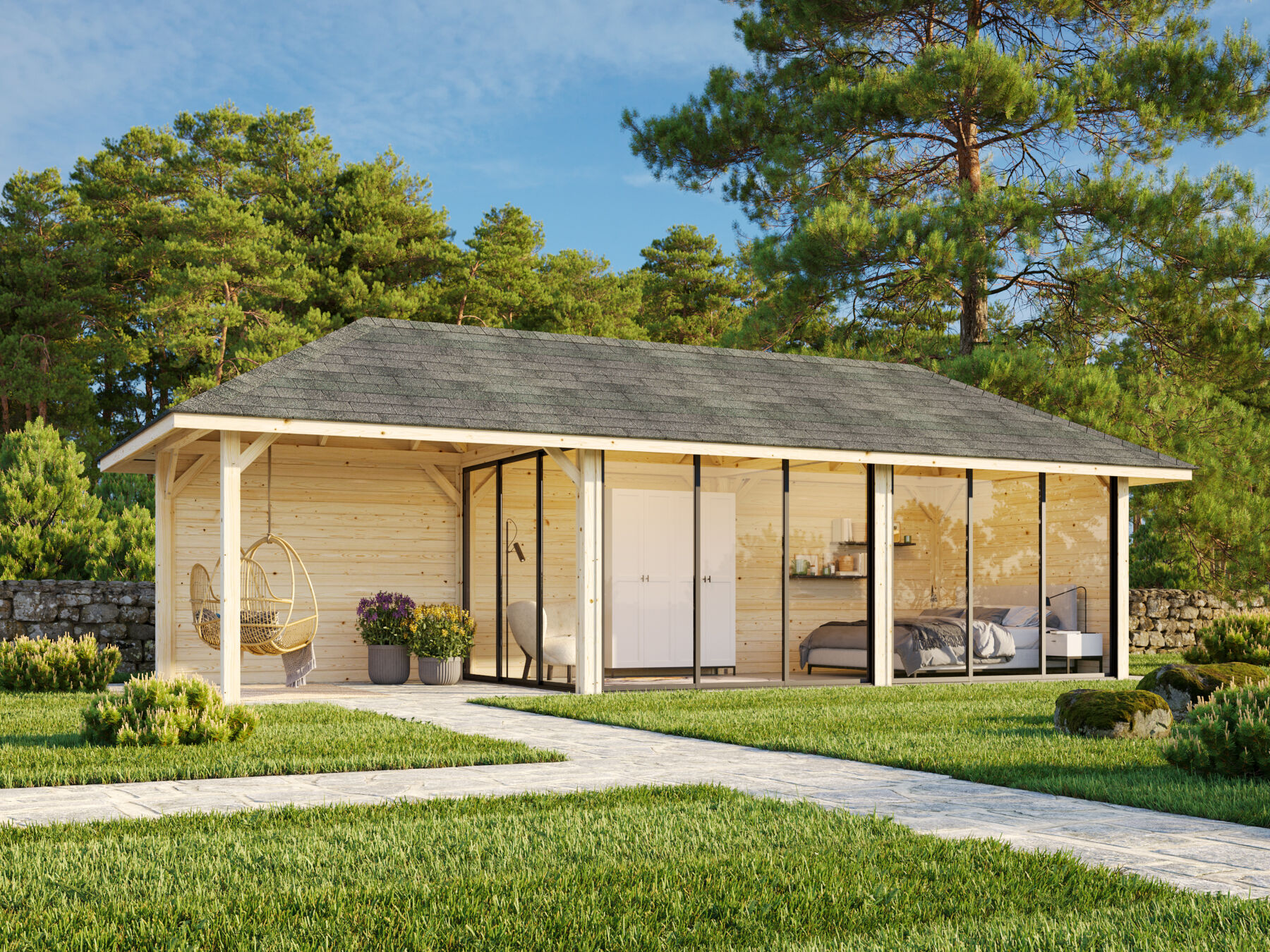 Pavillon Bianca 24,9 m² Set 217 mit Schiebetür
