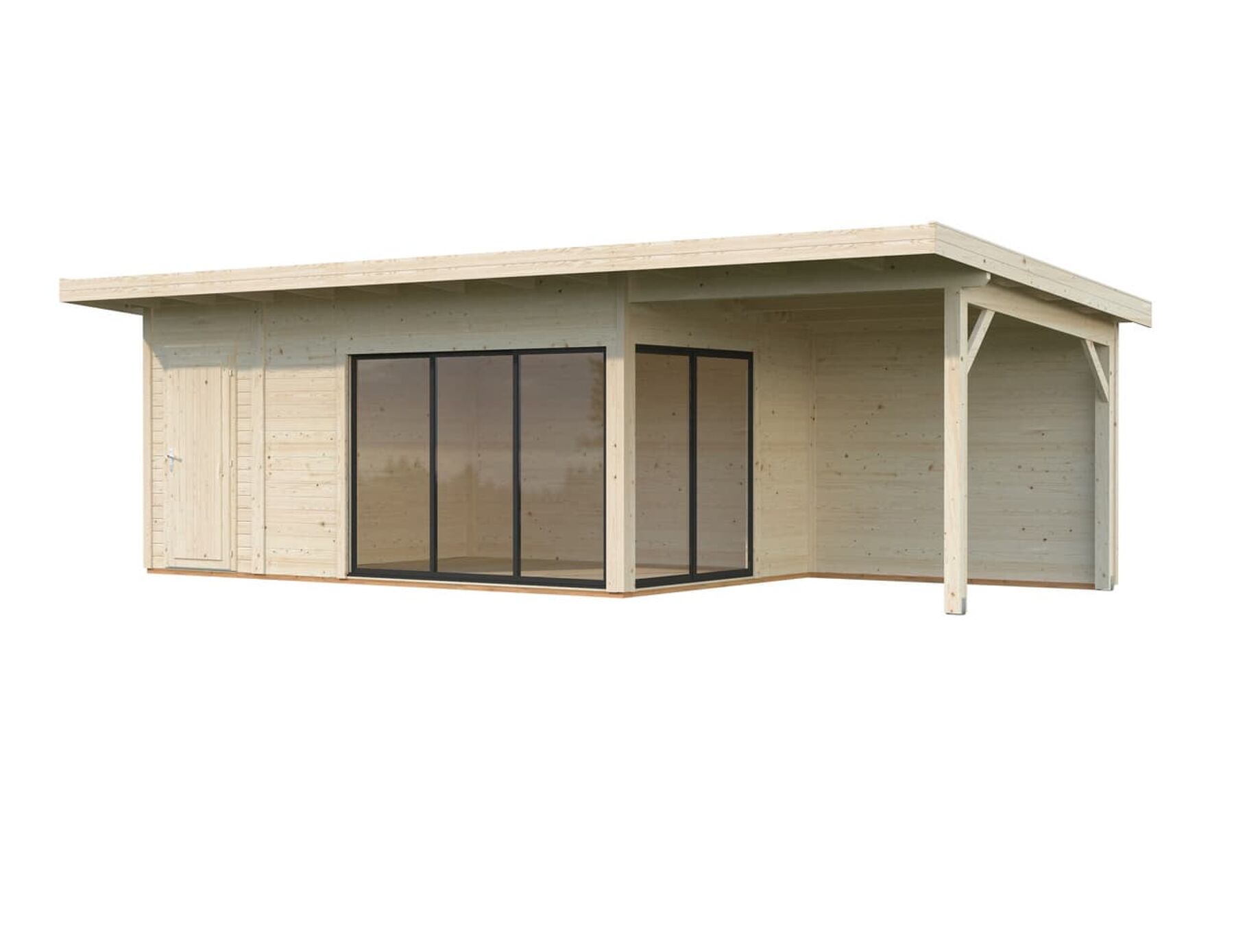 Modernes Gartenhaus Andrea 15,2+7,9 m² mit ISO-Glas Schiebetür Modernes Gartenhaus Andrea 15,2+7,9 m² mit ISO-Glas Schiebetür