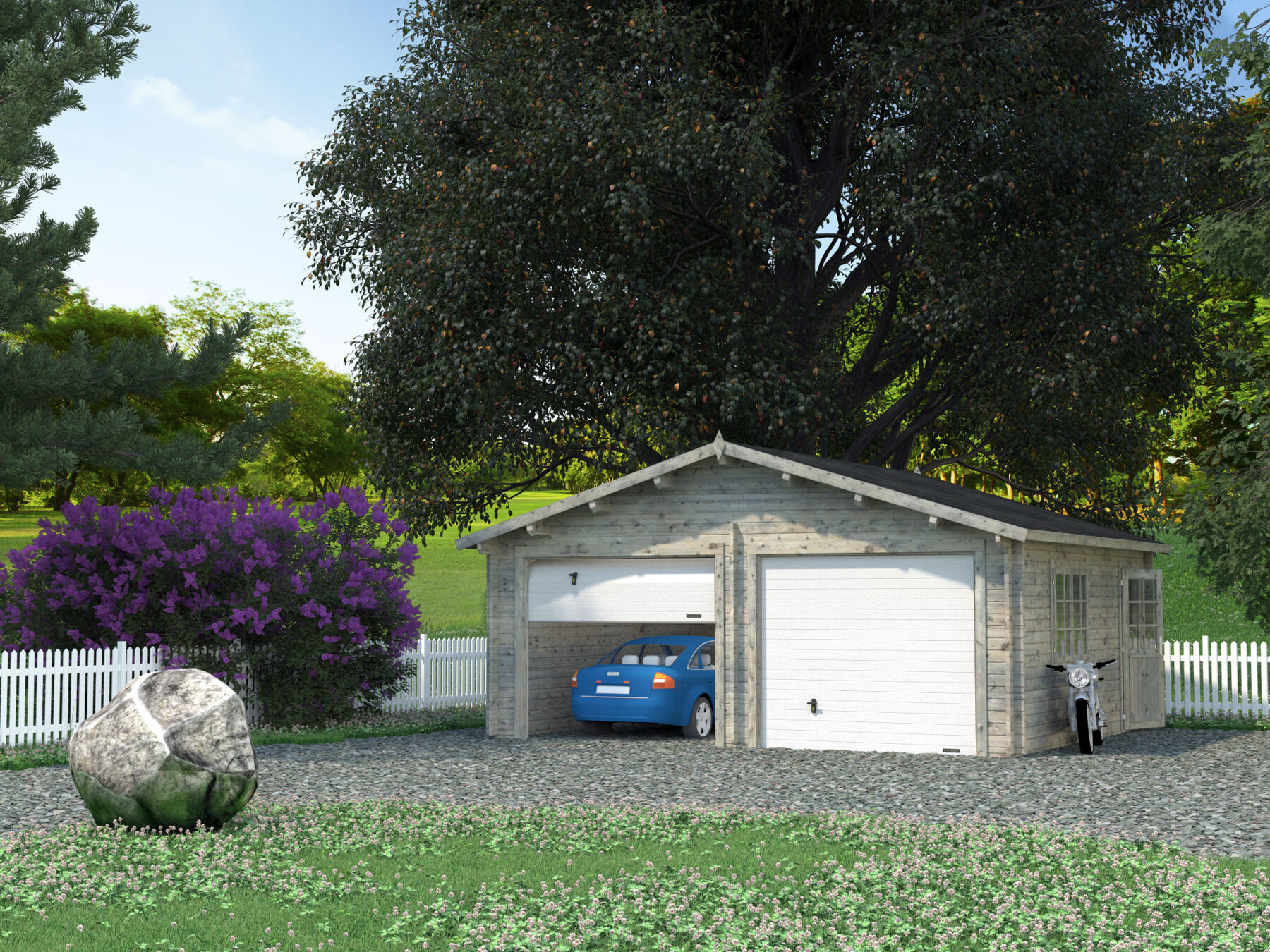 Holzgarage Roger 28,4 m² Mit Sektionaltor Grau