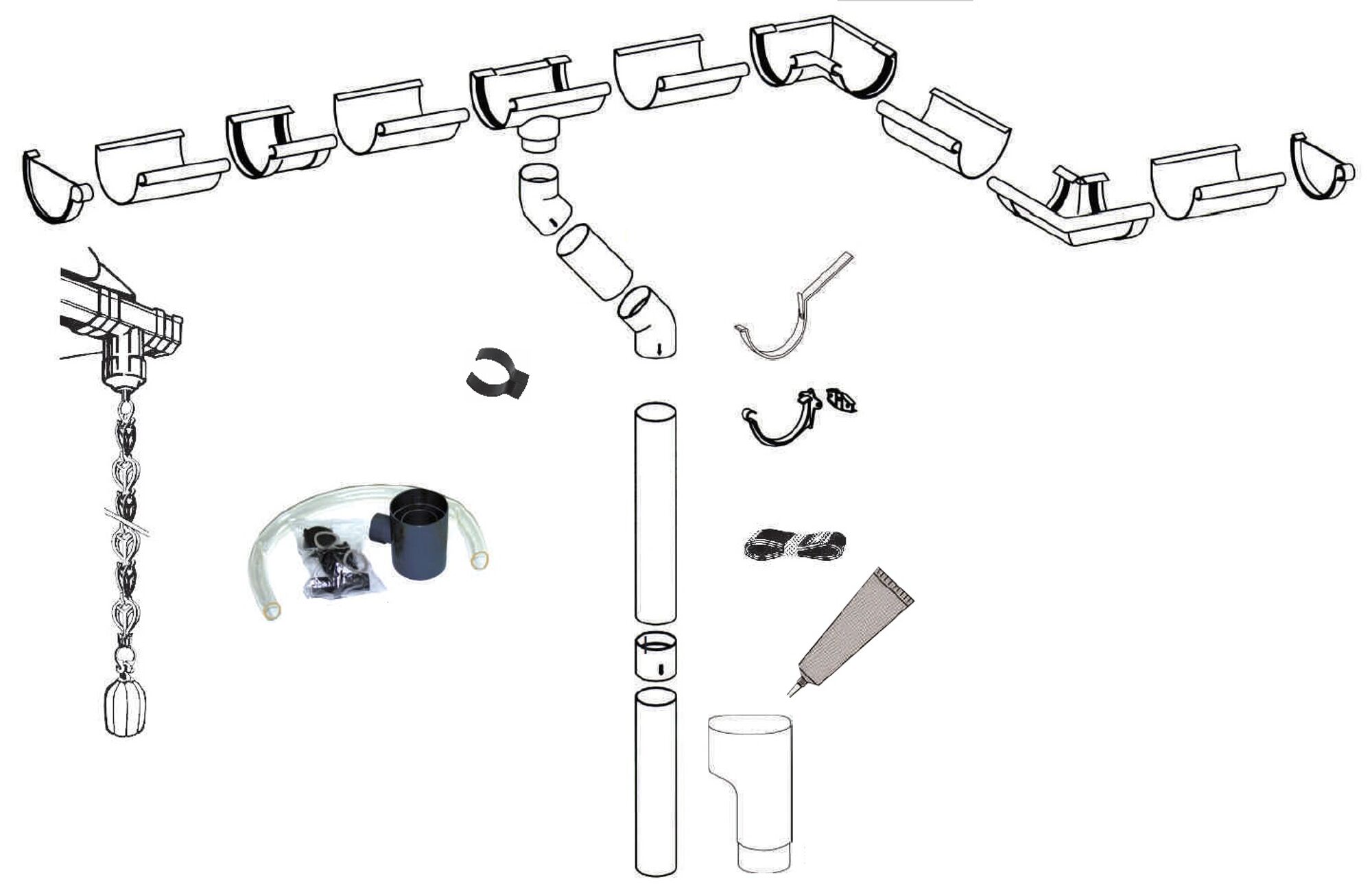 Dachrinnen Set für Achteck Pavillon 6x bis 2,5m / 2x bis 4,0m Anthrazit