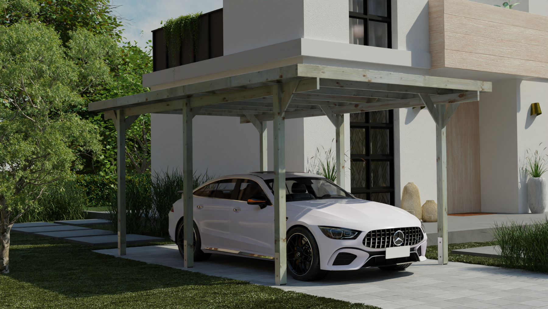 Carport Föhr KDI grün mit PVC Dach