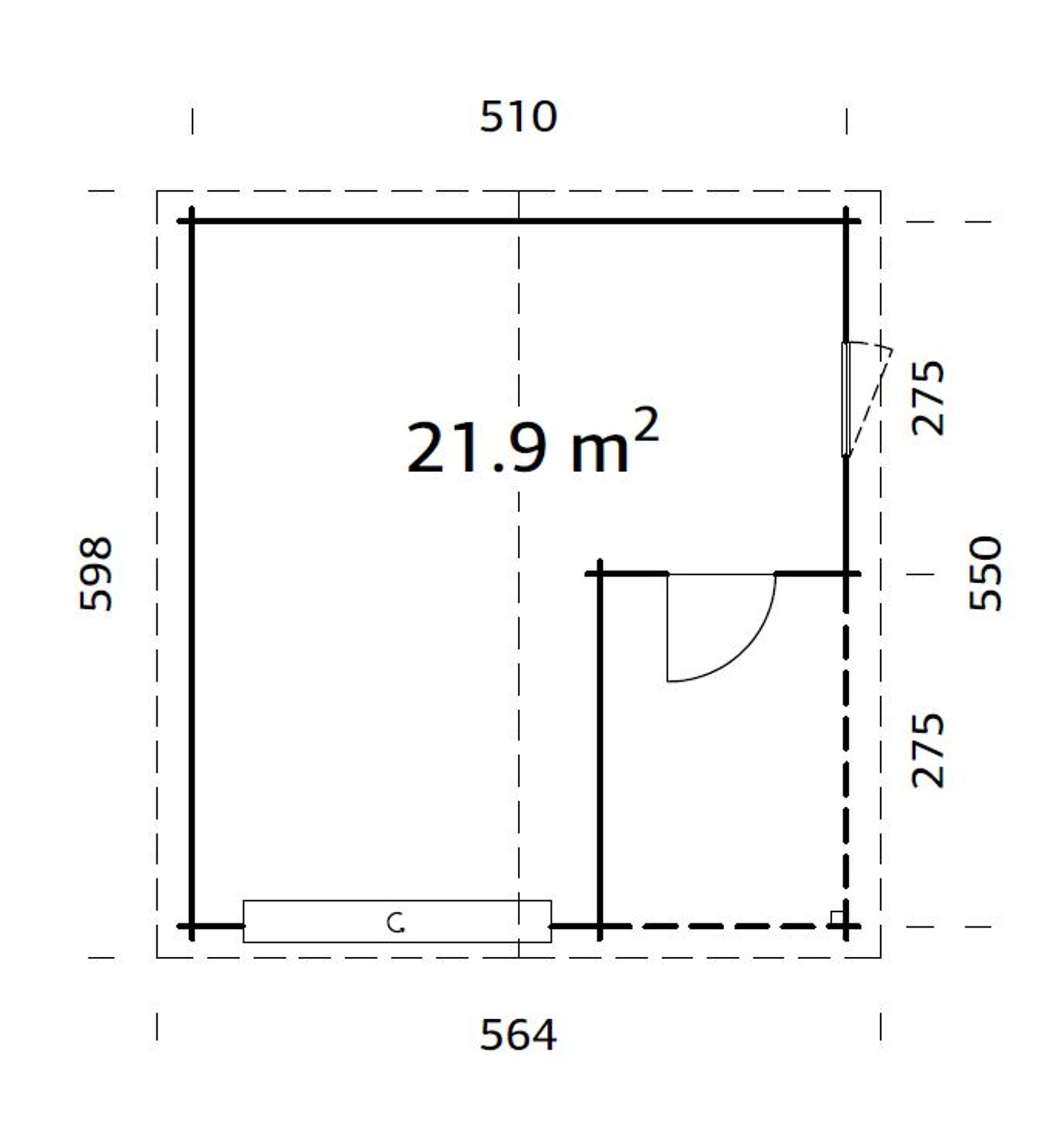 Holzgarage Roger 21,9+5,2 m² Mit Sektionaltor Hellbraun