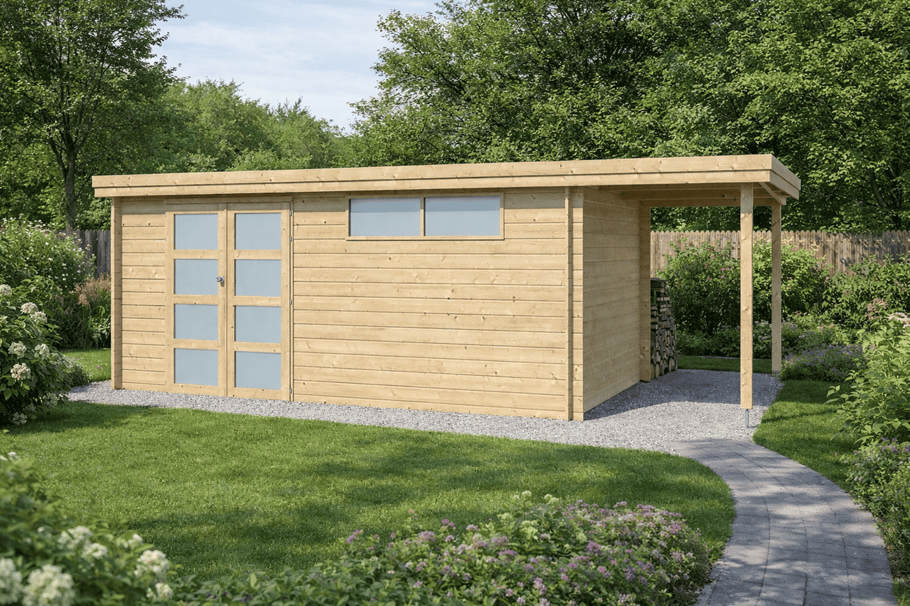 Gartenhaus Emanuel 5 - 17,86 m² mit Anbau 150 inkl. Trapezblechdach Anthrazit