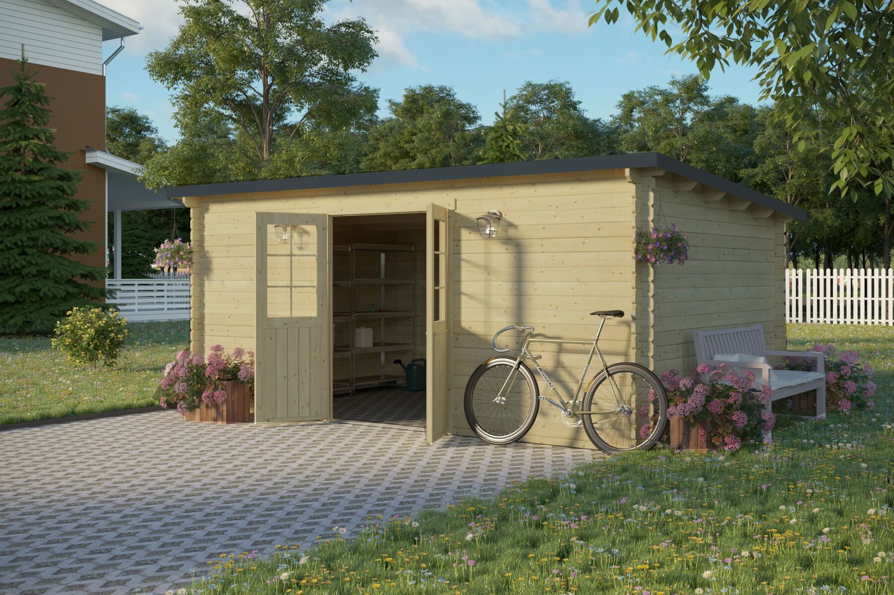 Gartenhaus Evolution 34E, + Kostenloses Trapezblech Dach