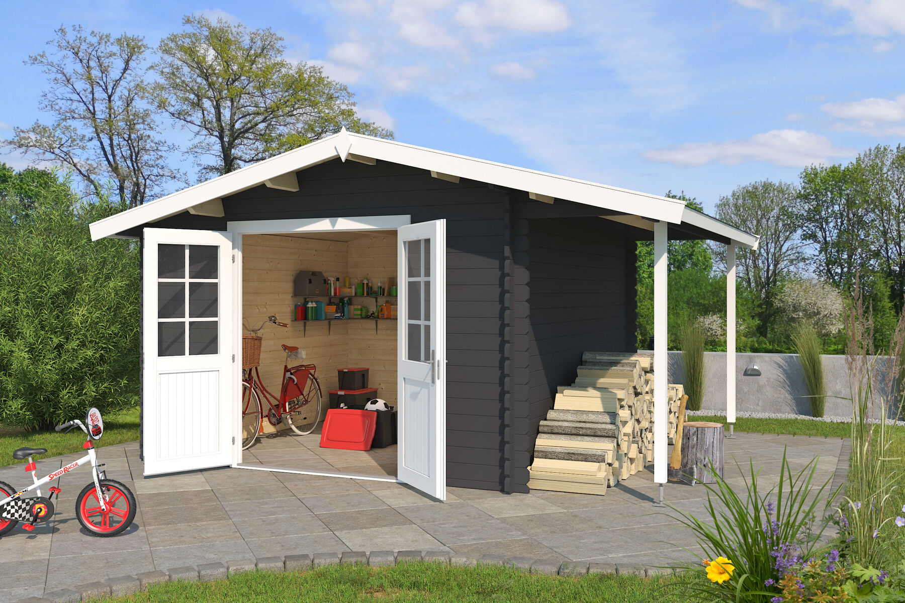 Gartenhaus Tulsa Carbongrau mit Trapezblech Anthrazit