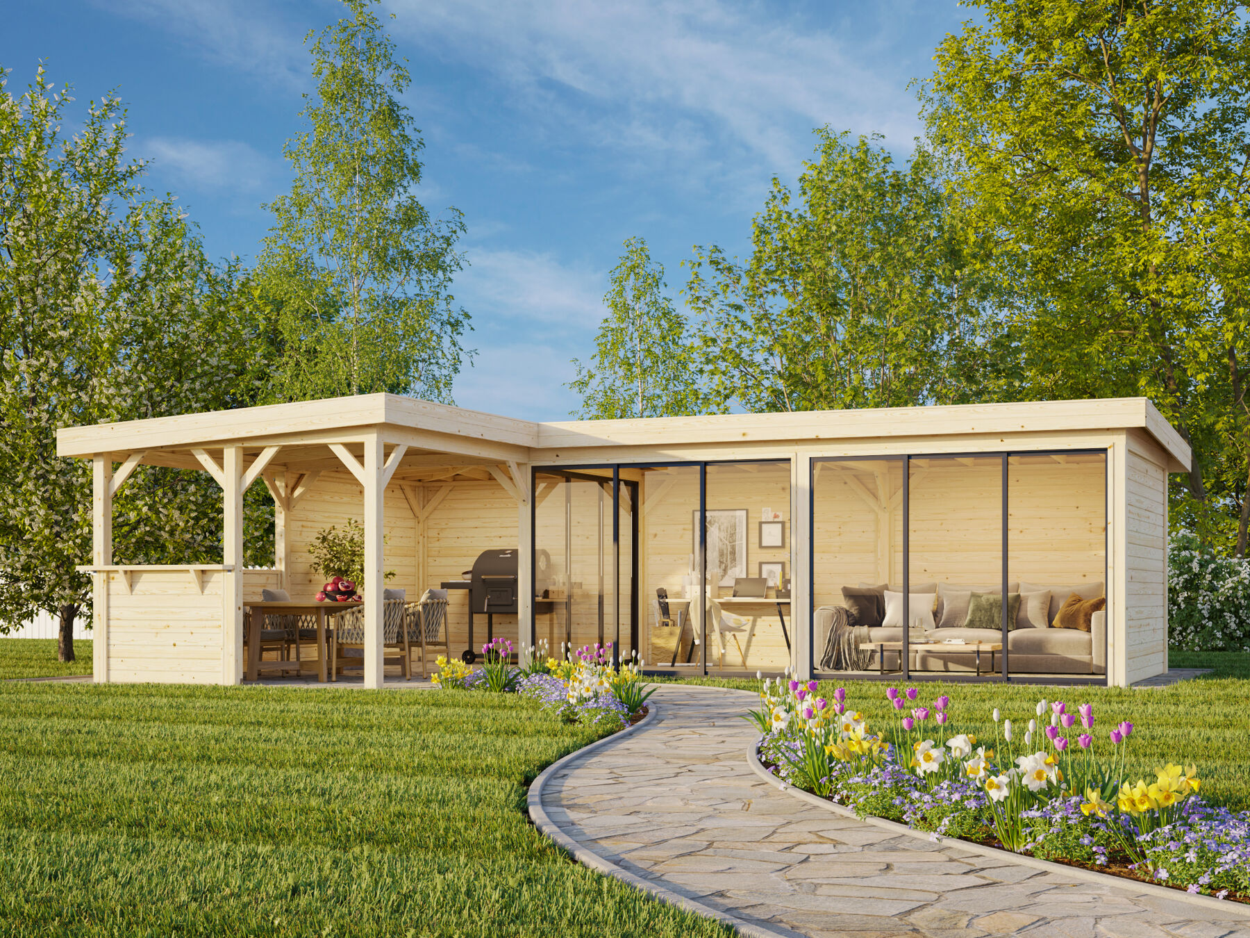 Pavillon Lenna 33,2 m² Set 420 mit Schiebetür 