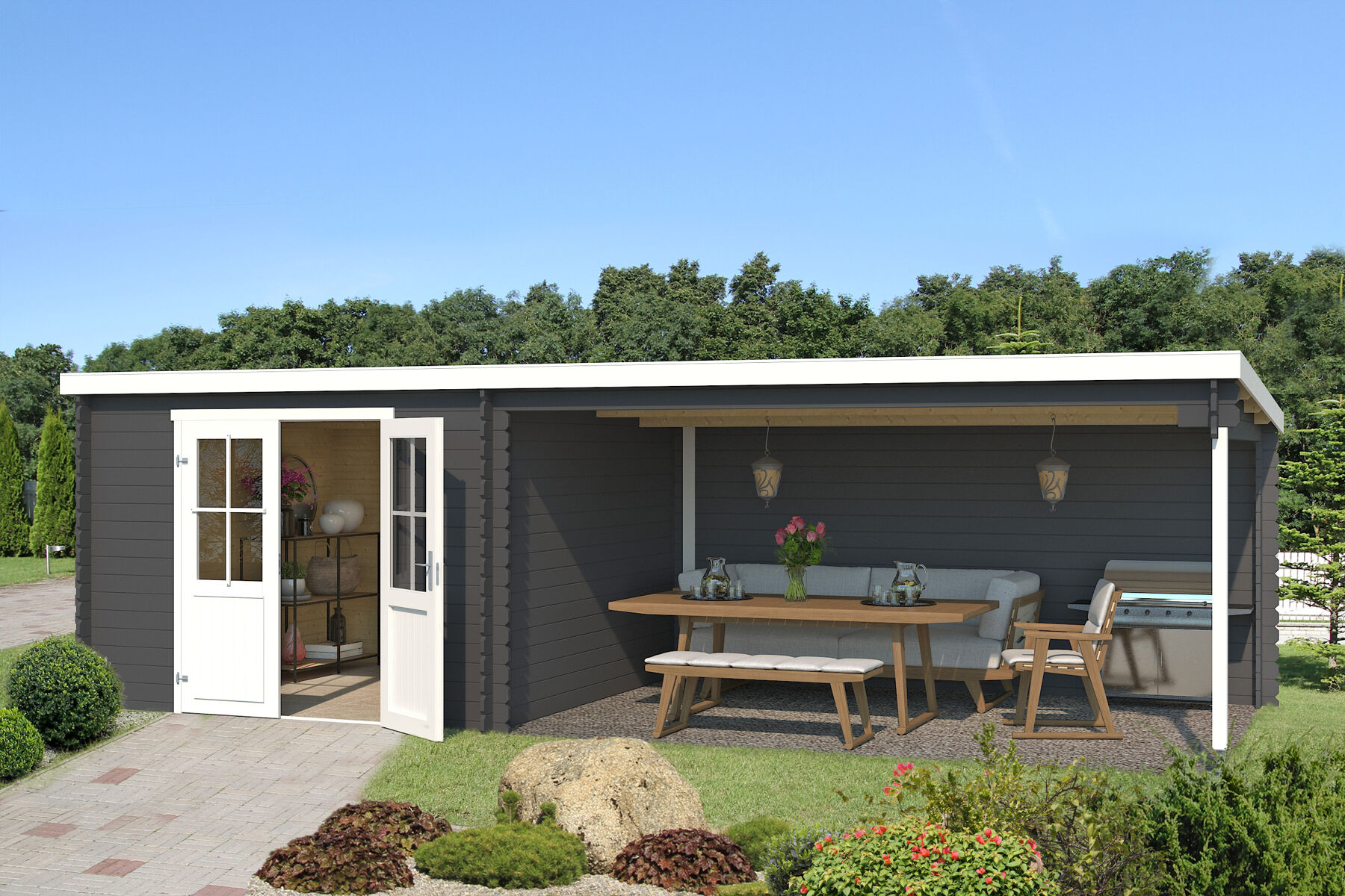 Gartenhaus St. Louis Carbongrau mit Trapezblech Anthrazit