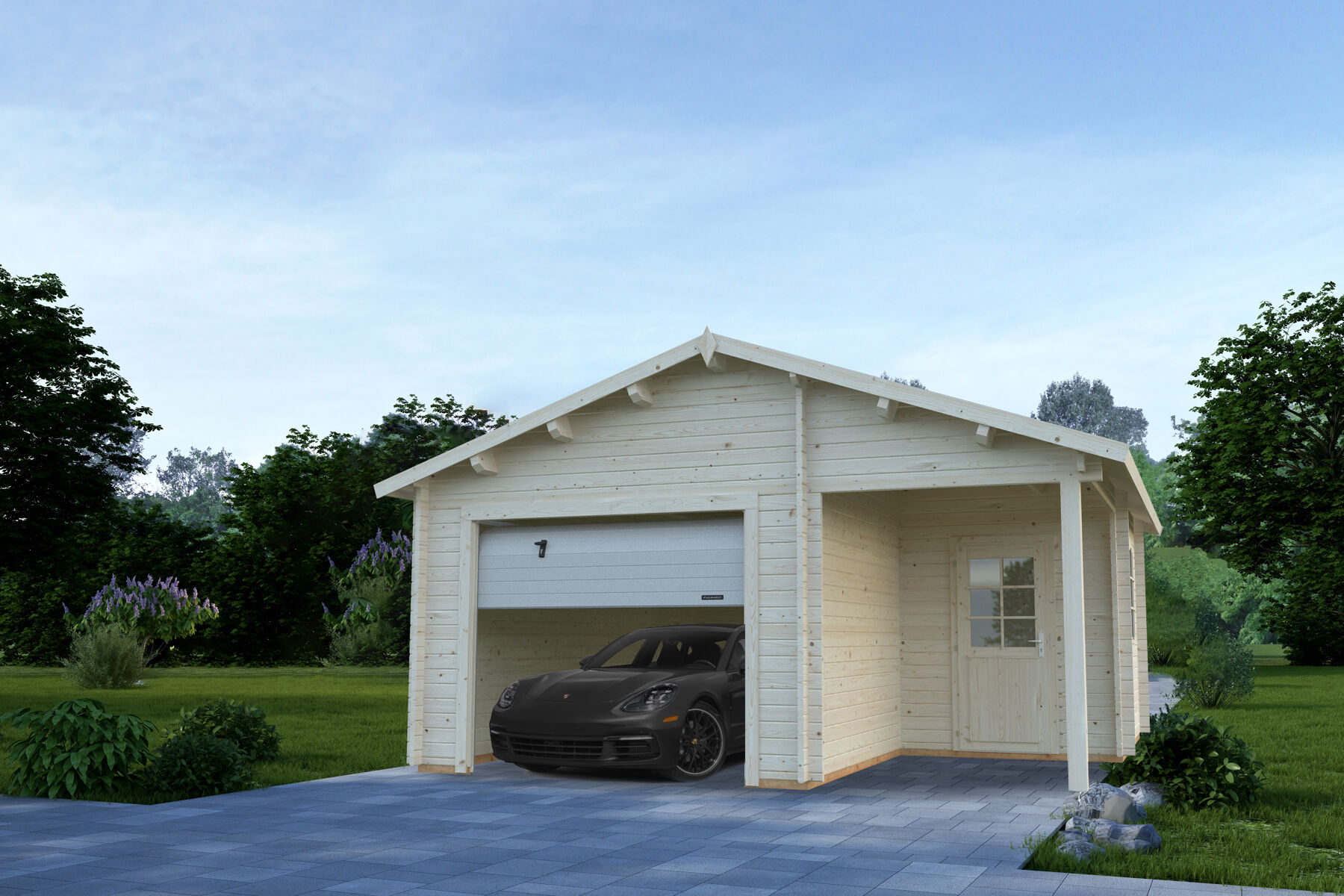Holzgarage Roger 21,9+5,2 m² Mit Sektionaltor