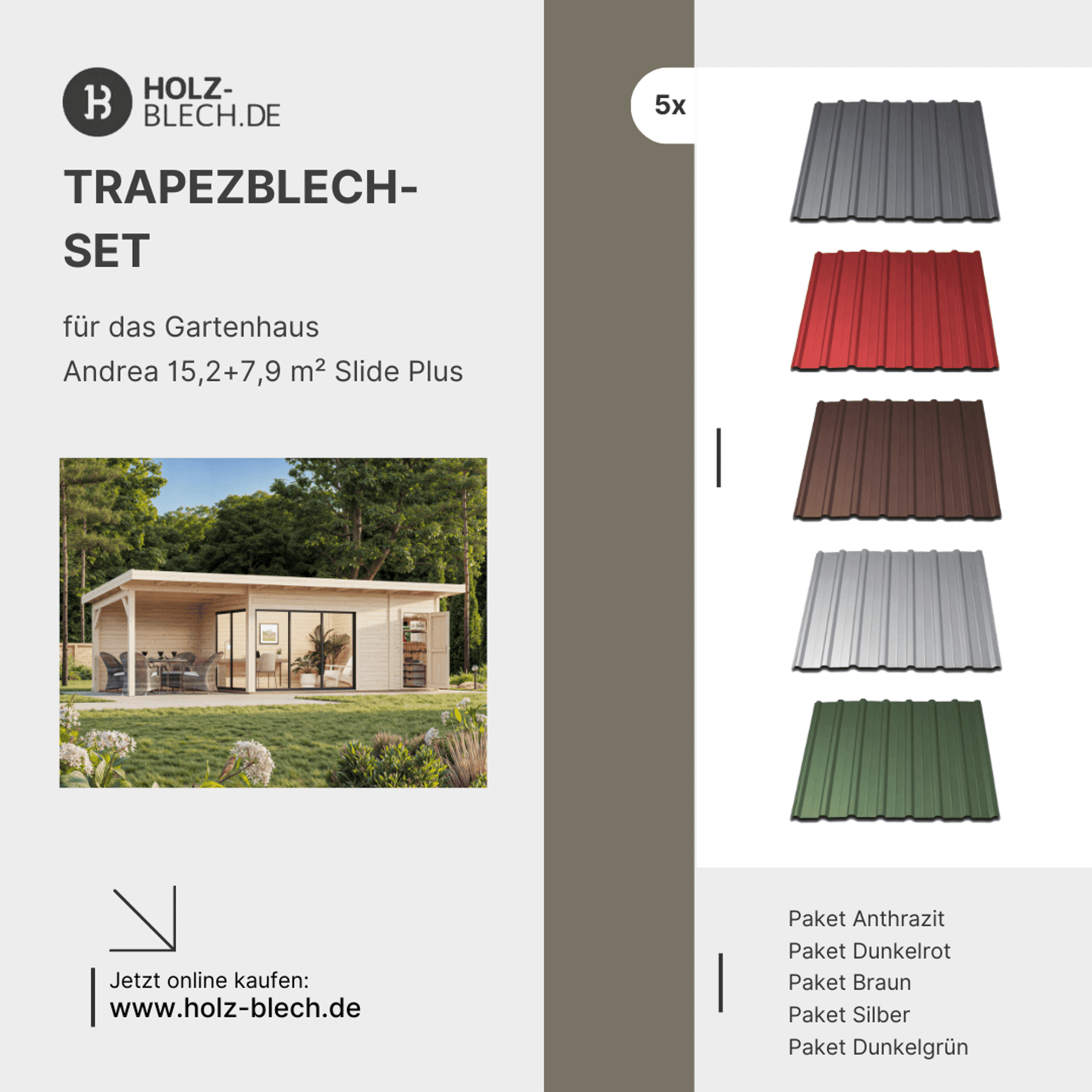 Trapezblech Set für Gartenhaus Andrea 15,2+7,9 m² Slide Plus Architektur, Gebäude, Wohnen, Haus, Dach