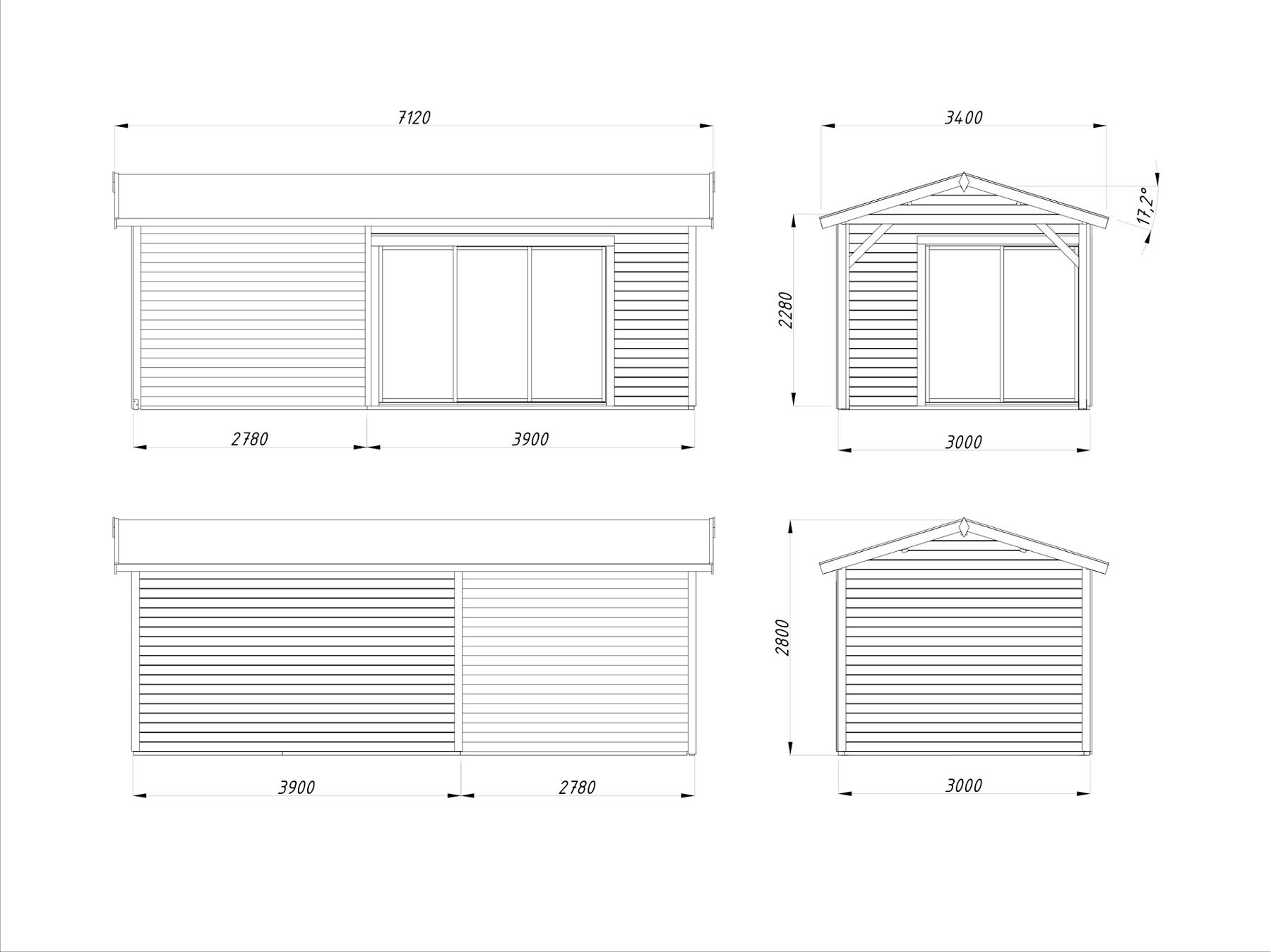 Gartenhaus Amanda 11,2 + 7,8 m² mit ISO-Glas Schiebetür in Hellbraun  