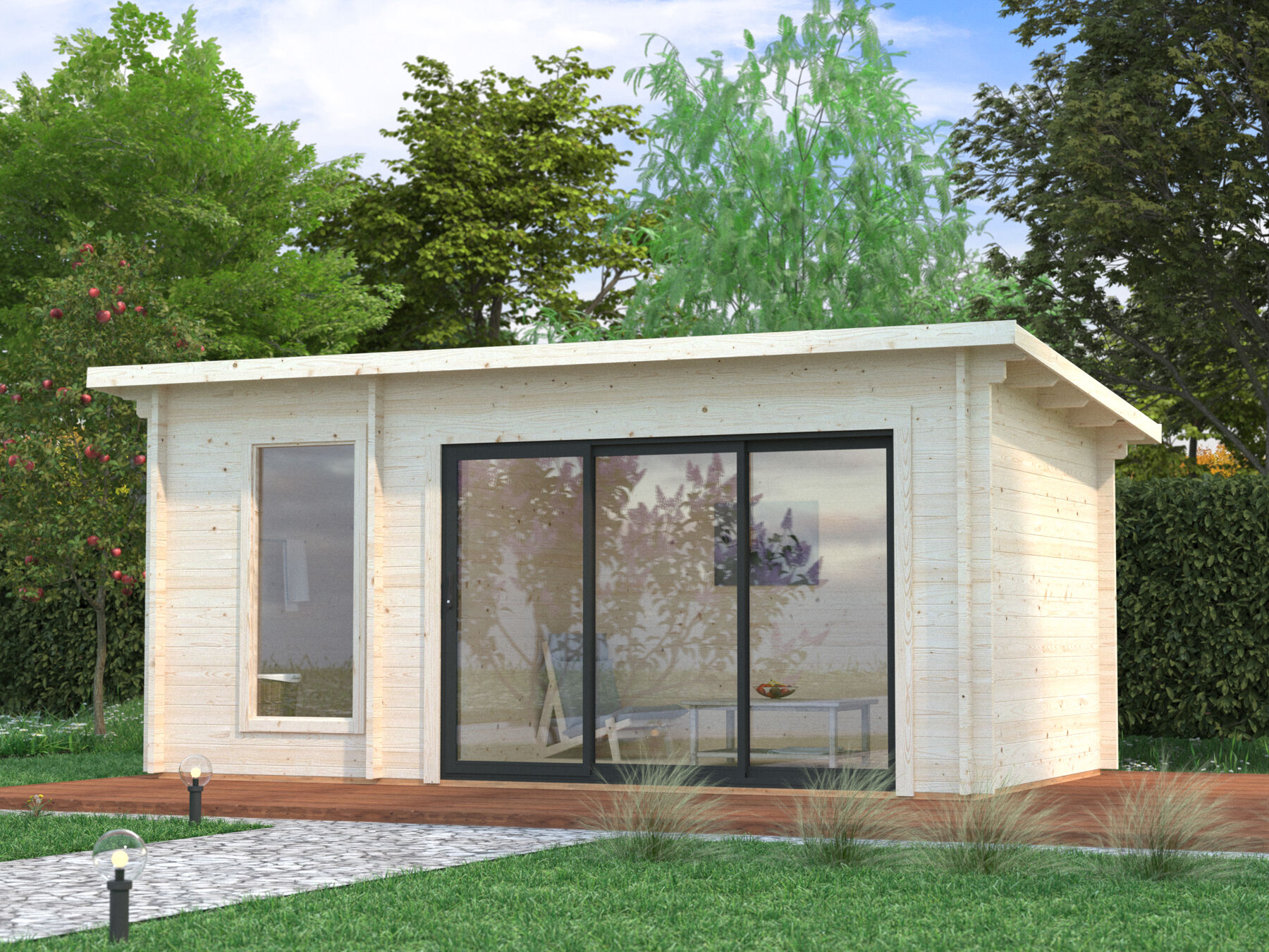 Saunahaus Sanna 12,8 m² mit ISO-Glas Schiebetür