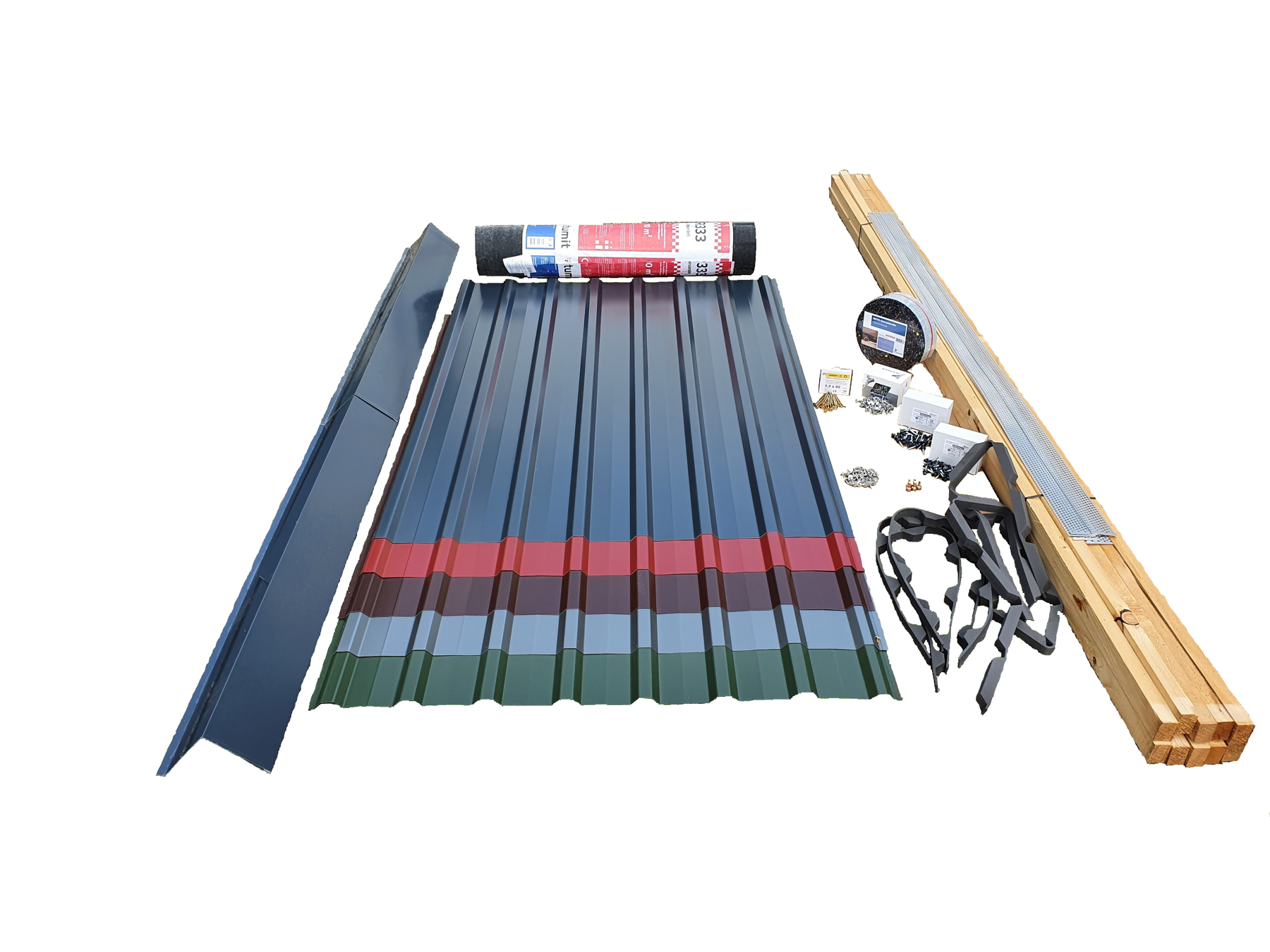 Trapezblech Dachpaket für Gartenhäuser mit Satteldach 0-10 m²
