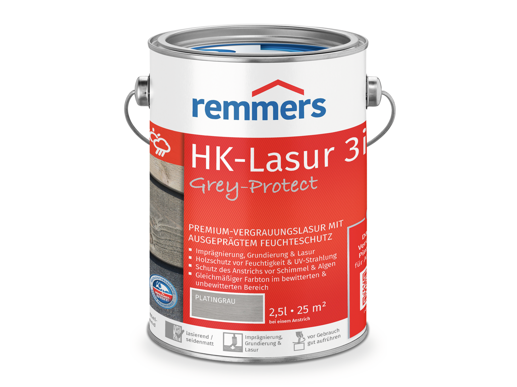 HK Lasur - Premium-Holzschutz 2,5 Liter Platingrau