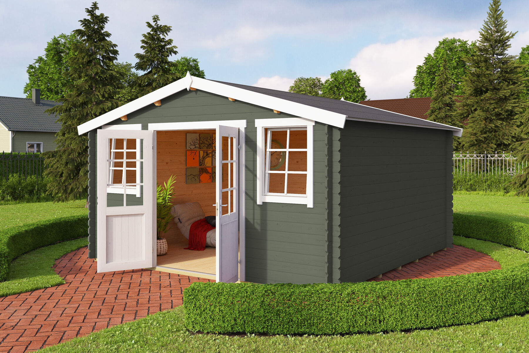 Gartenhaus Wels 4 Gletschergrün mit Trapezblech Silber