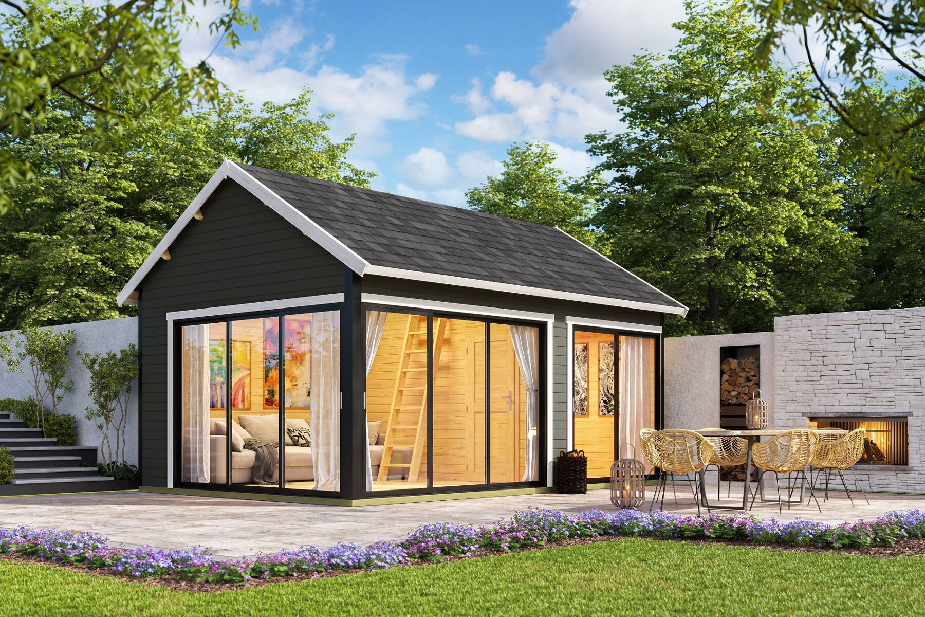 Gartenhaus Murano 3 Carbongrau mit Trapezblech Braun