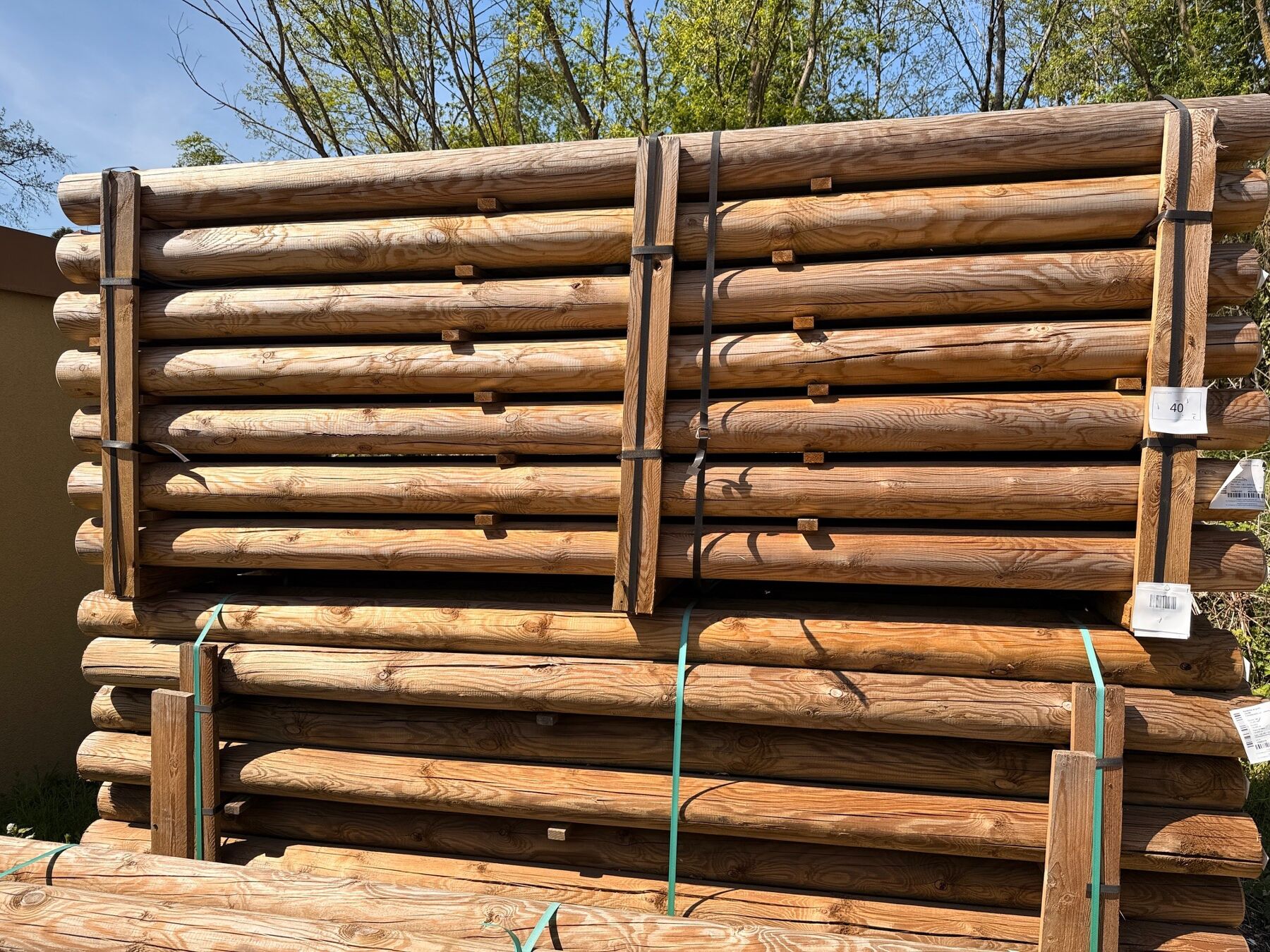 Palisaden Holzfpähle KDI Grün Ø 14 cm 300 cm lang Holzstämme, Protokollstapeln?, Holzstapel, Holzlatten?, gebundene Hölzer