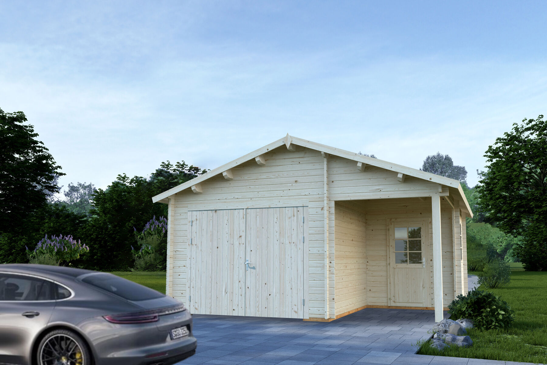 Holzgarage Roger 21,9+5,2 m² Mit Holztor