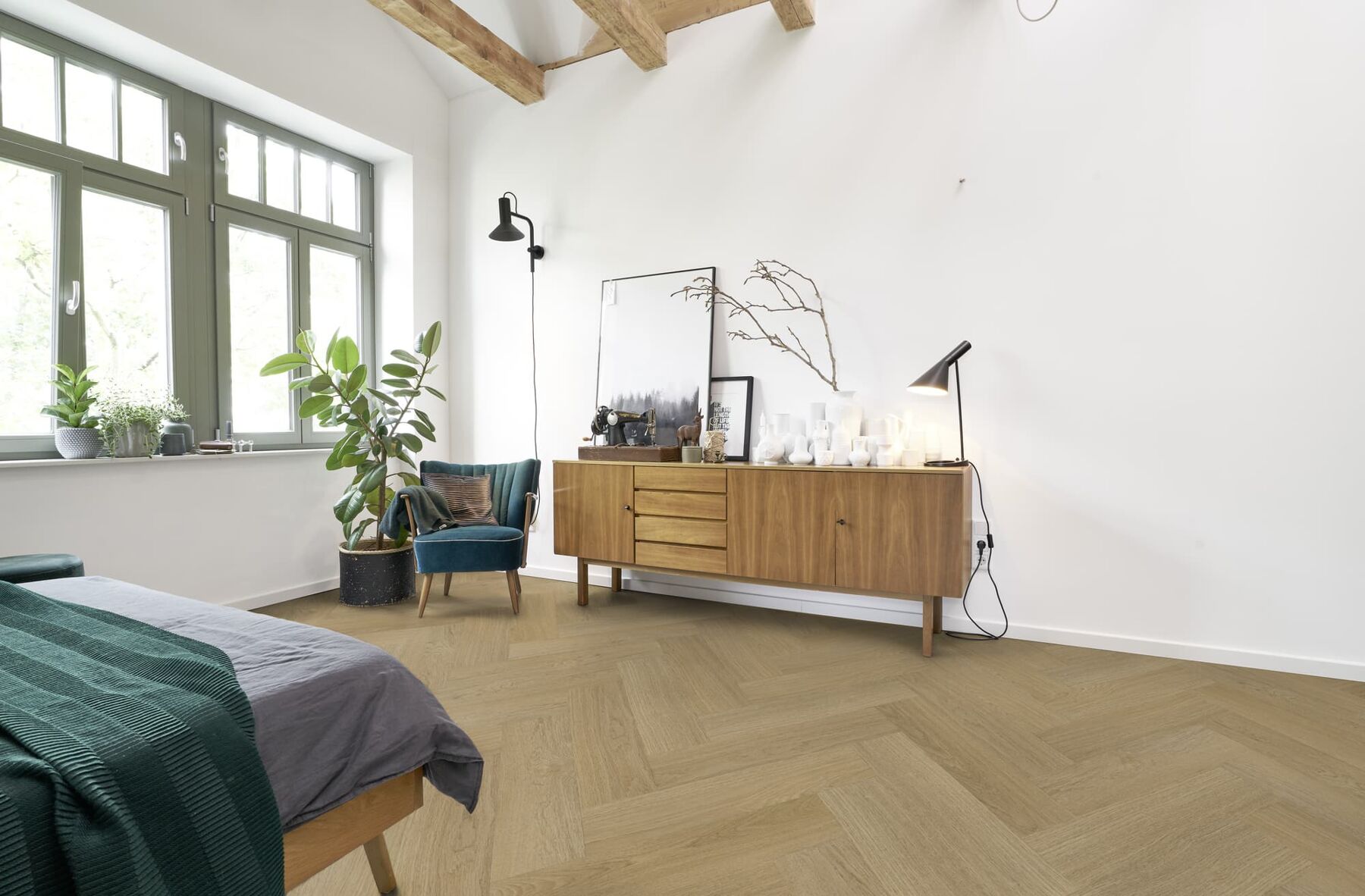 Klick-Vinylboden Fischgrät-Design Eiche Cannes inkl. Trittschalldämmung