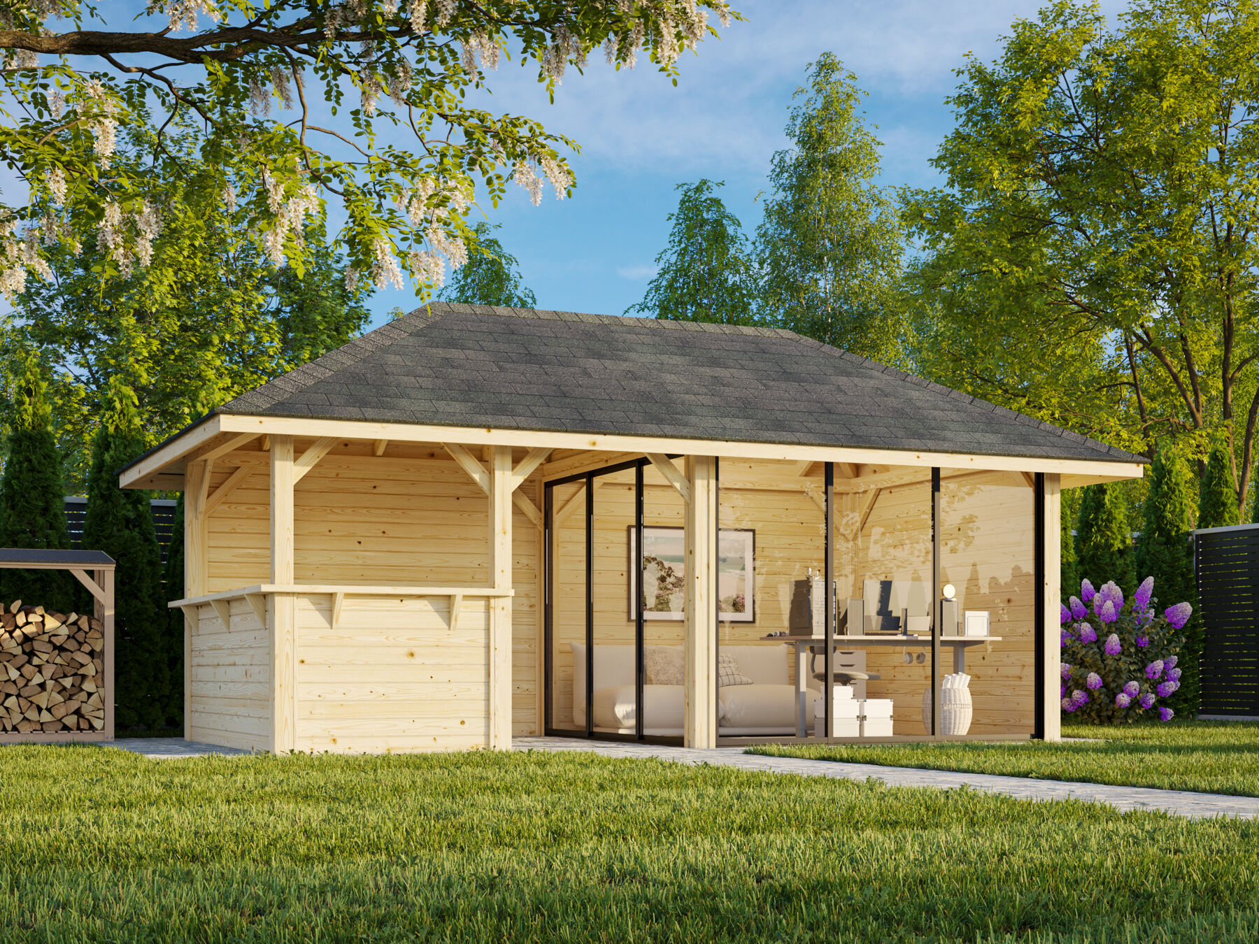 Pavillon Bianca 16,6 m² Set 207 mit Schiebetür