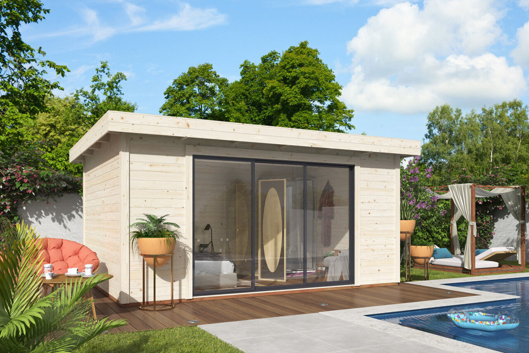 modernes Gartenhaus Lydia 3 mit Schiebetür