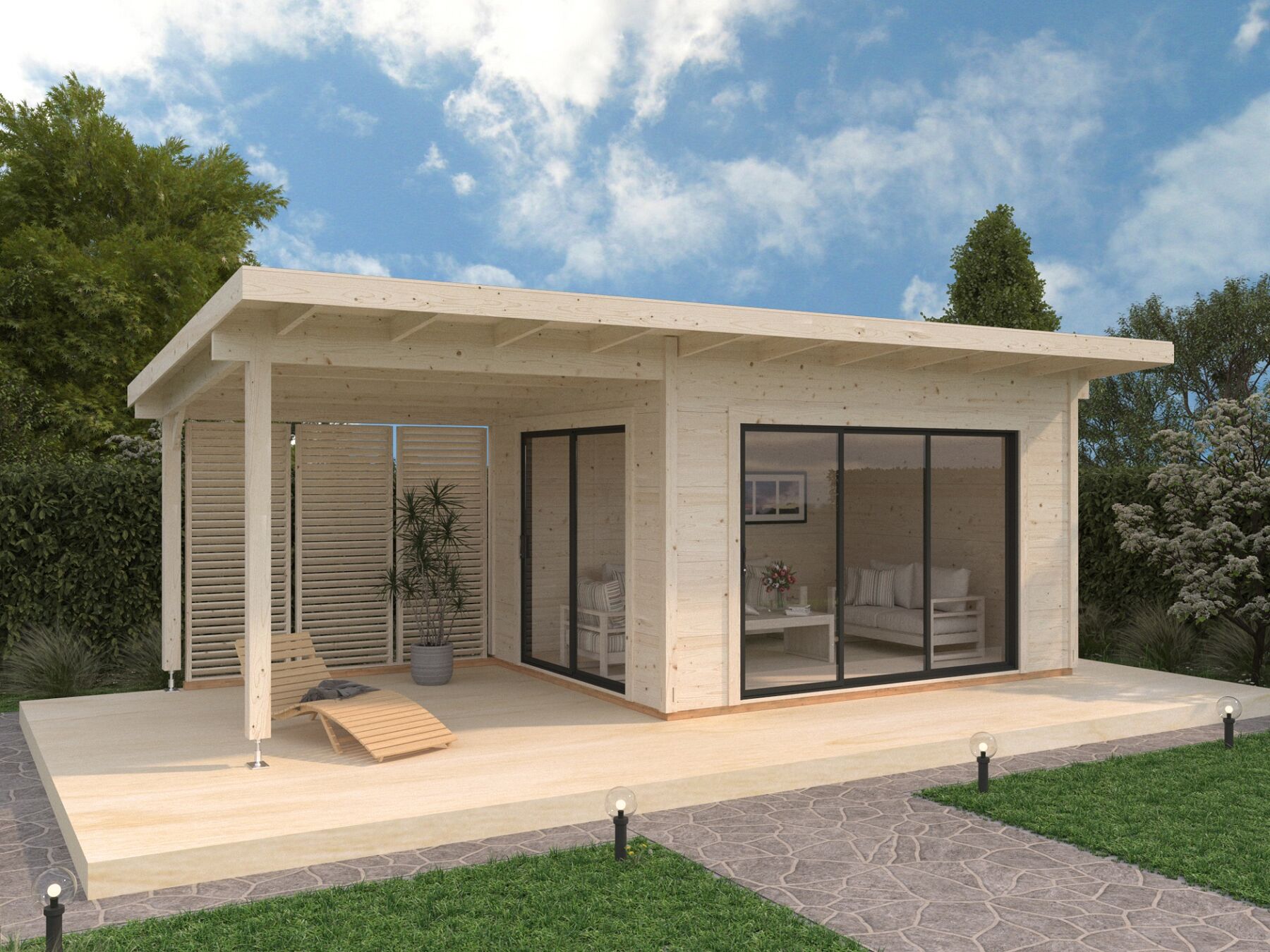 Palmako  Gartenhaus Grace 11,2+8,2 m² mit ISO-Glas Schiebetür