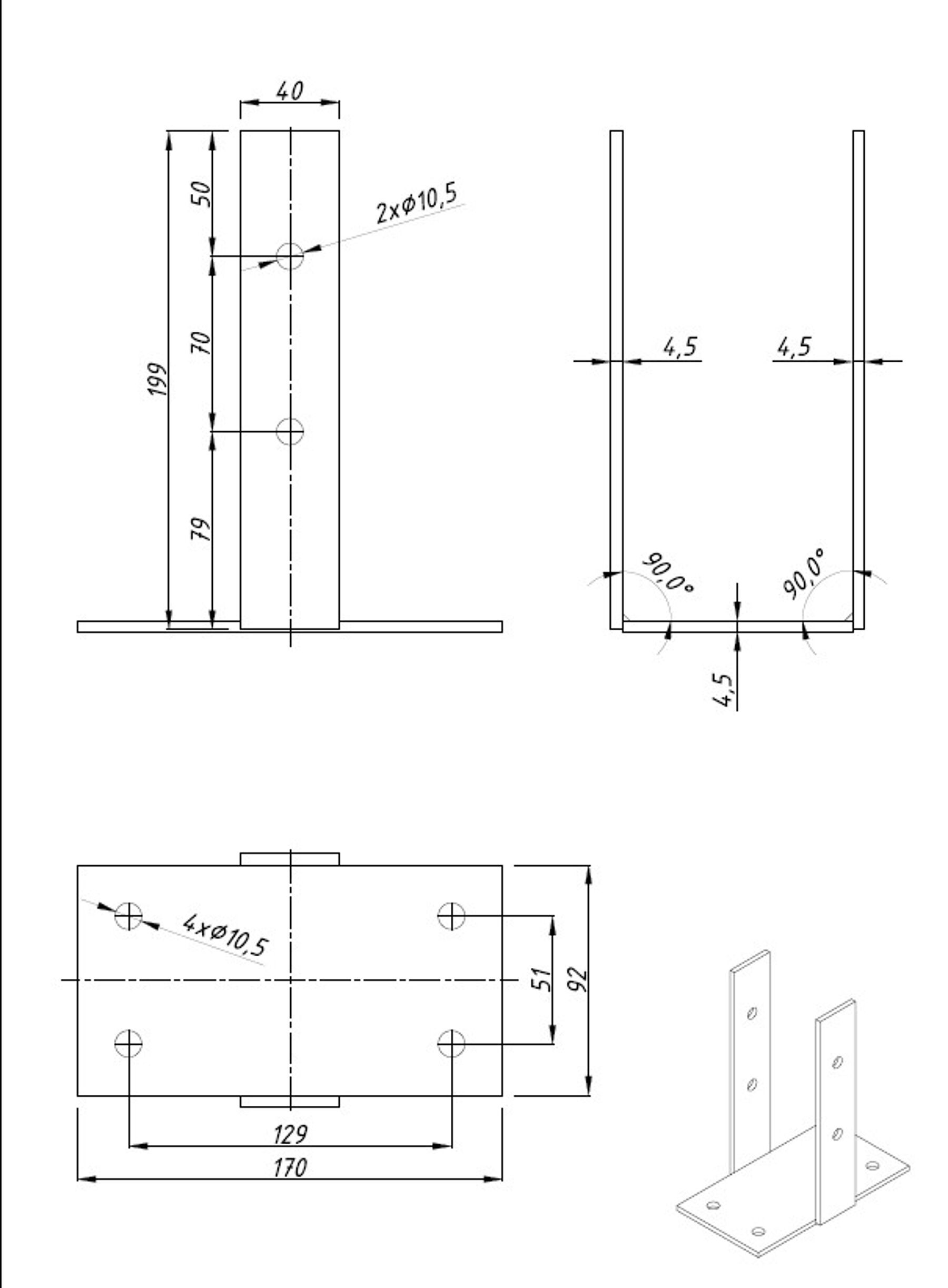 U-Pfostenträger, 90 x 90 mm Verzinkt 