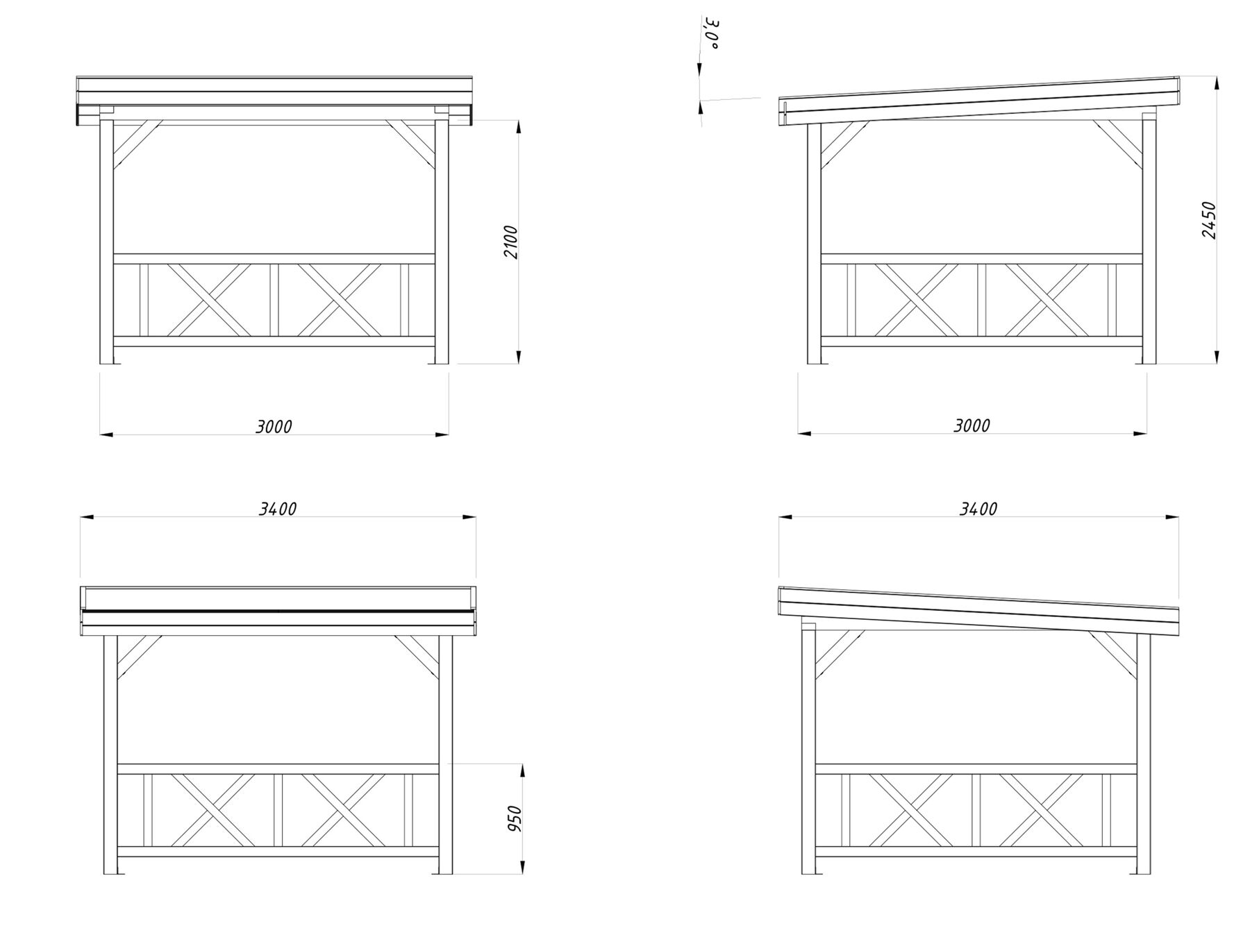 Pavillon Lenna 8,3 m²  Set 301 mit Trapezblechdach Anthrazit