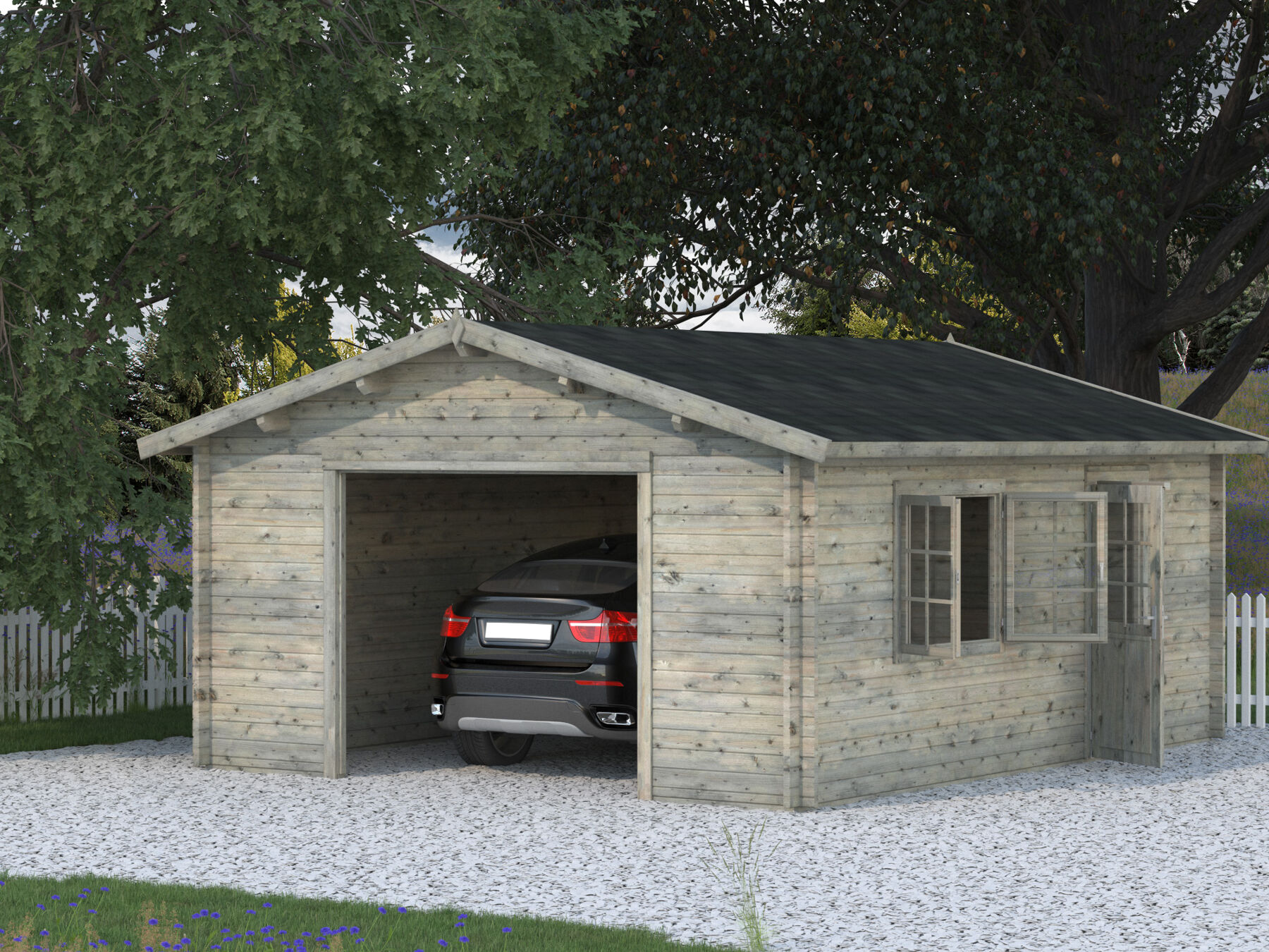 Holzgarage Roger 23,9 m² Ohne Tor Grau