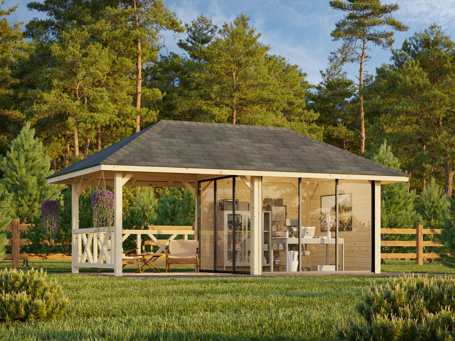 Pavillon Bianca 16,6 m² Set 203 mit Schiebetür
